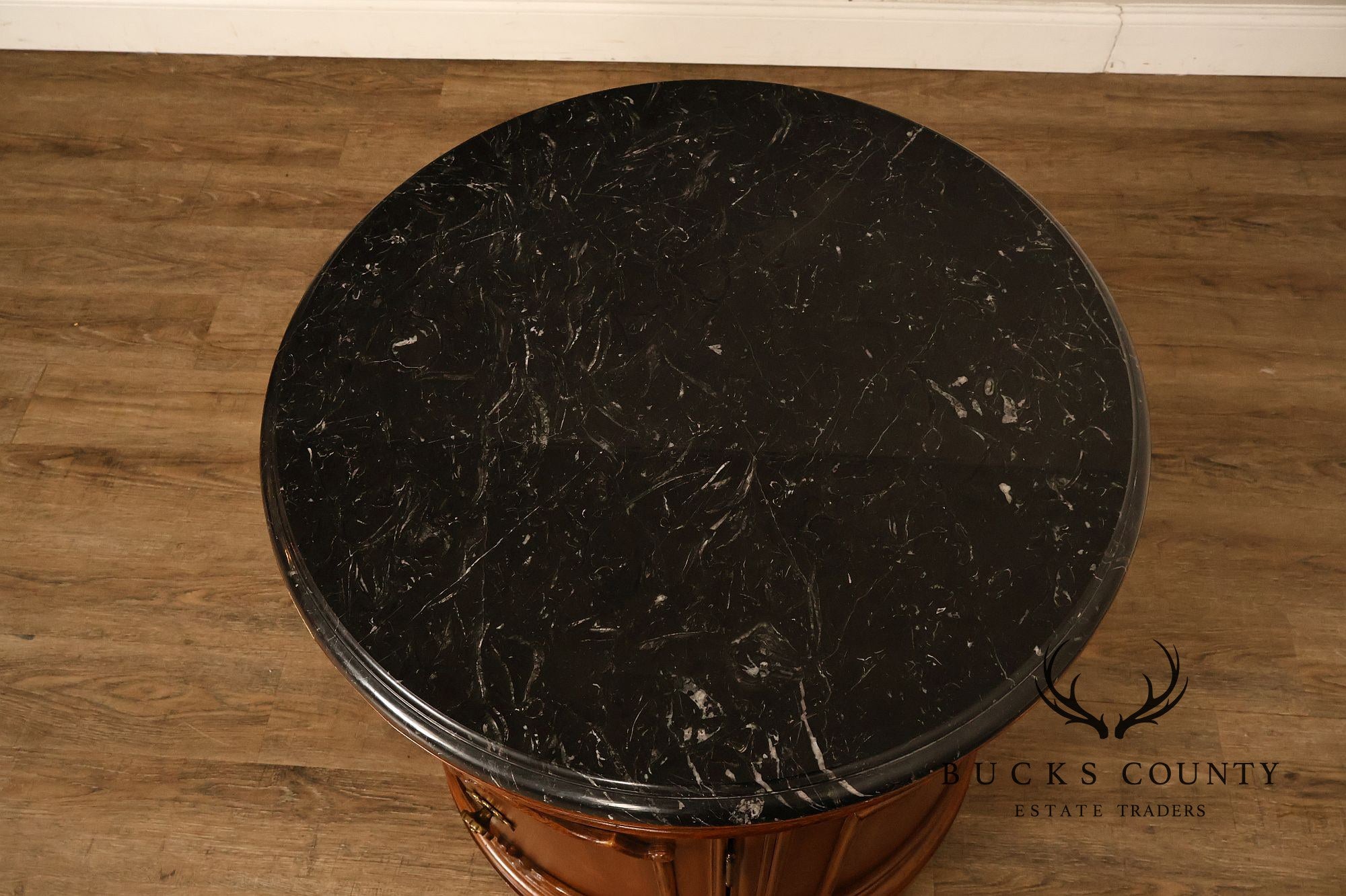 Bernhardt French Regency Style Marble Top Round Cabinet Drum Table