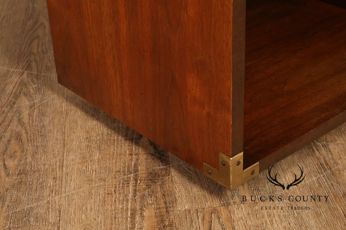 Lane Mid Century Modern Pair Of Walnut Campaign Style Nightstands