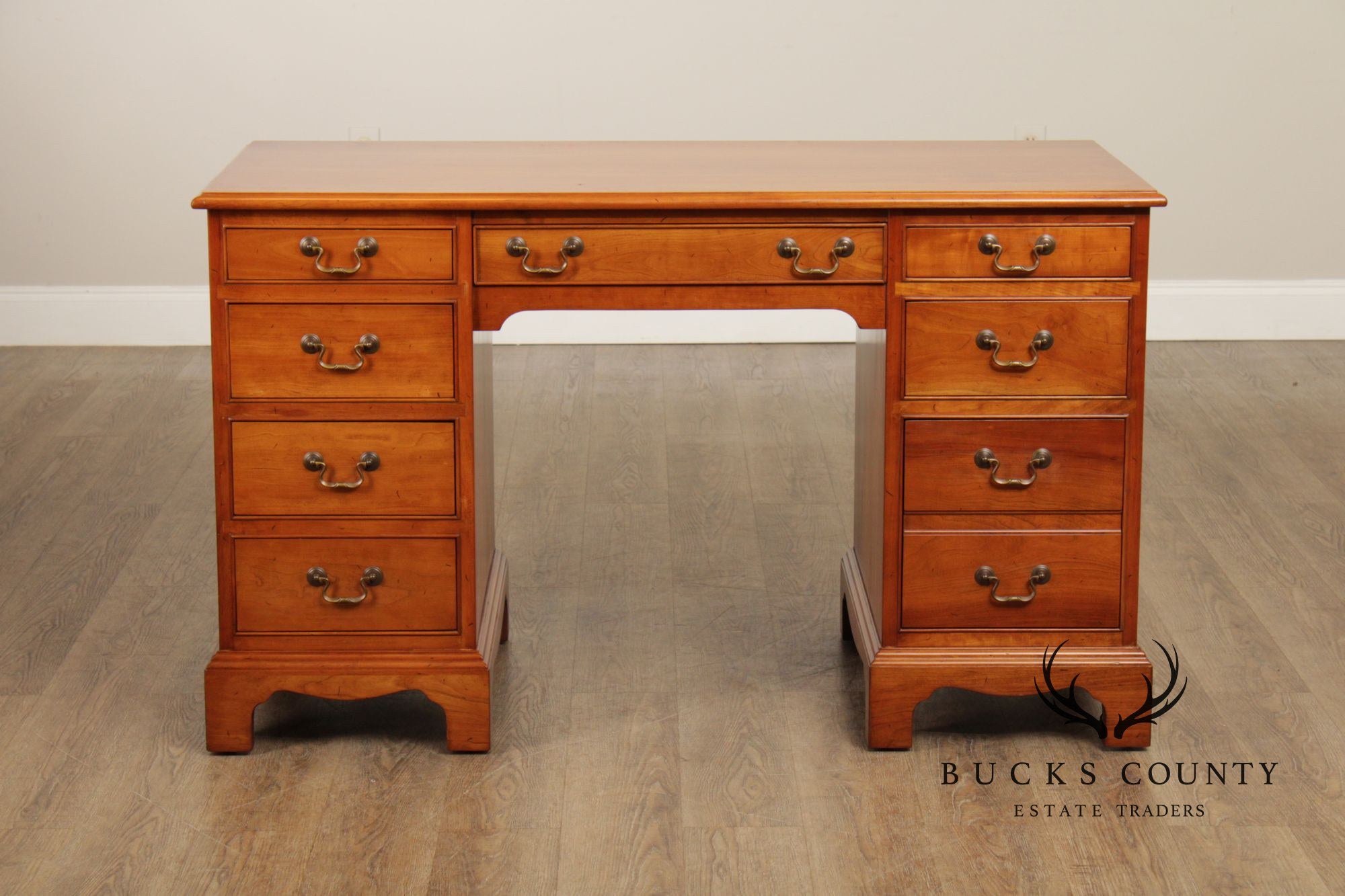 Stickley Chippendale Style Cherry Pedestal Executive Desk