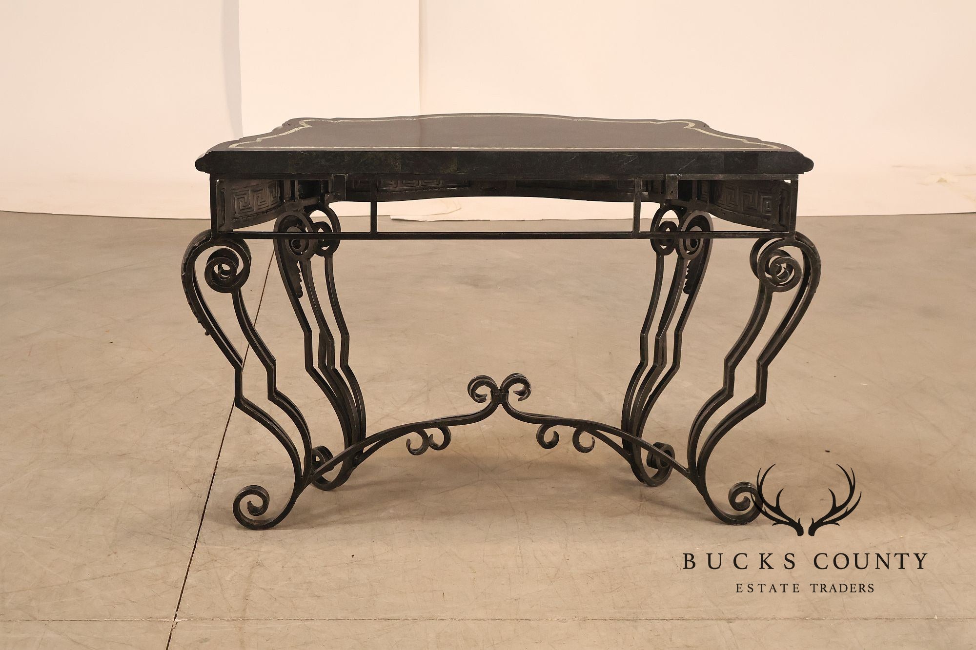 Maitland Smith Greek Key Console Table With Tessellated Marble Top