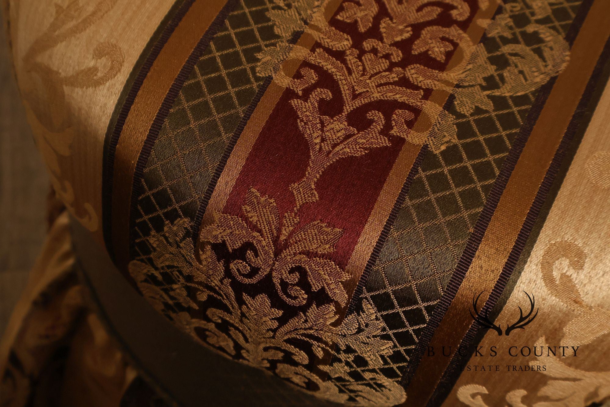 Pair Of Traditional Upholstered Skirted Round Ottomans