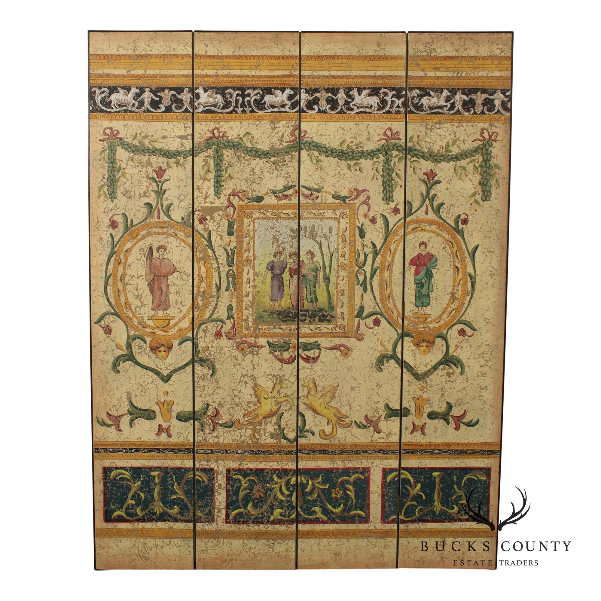 Italian Neoclassical Style Painted Four-Panel Folding Screen