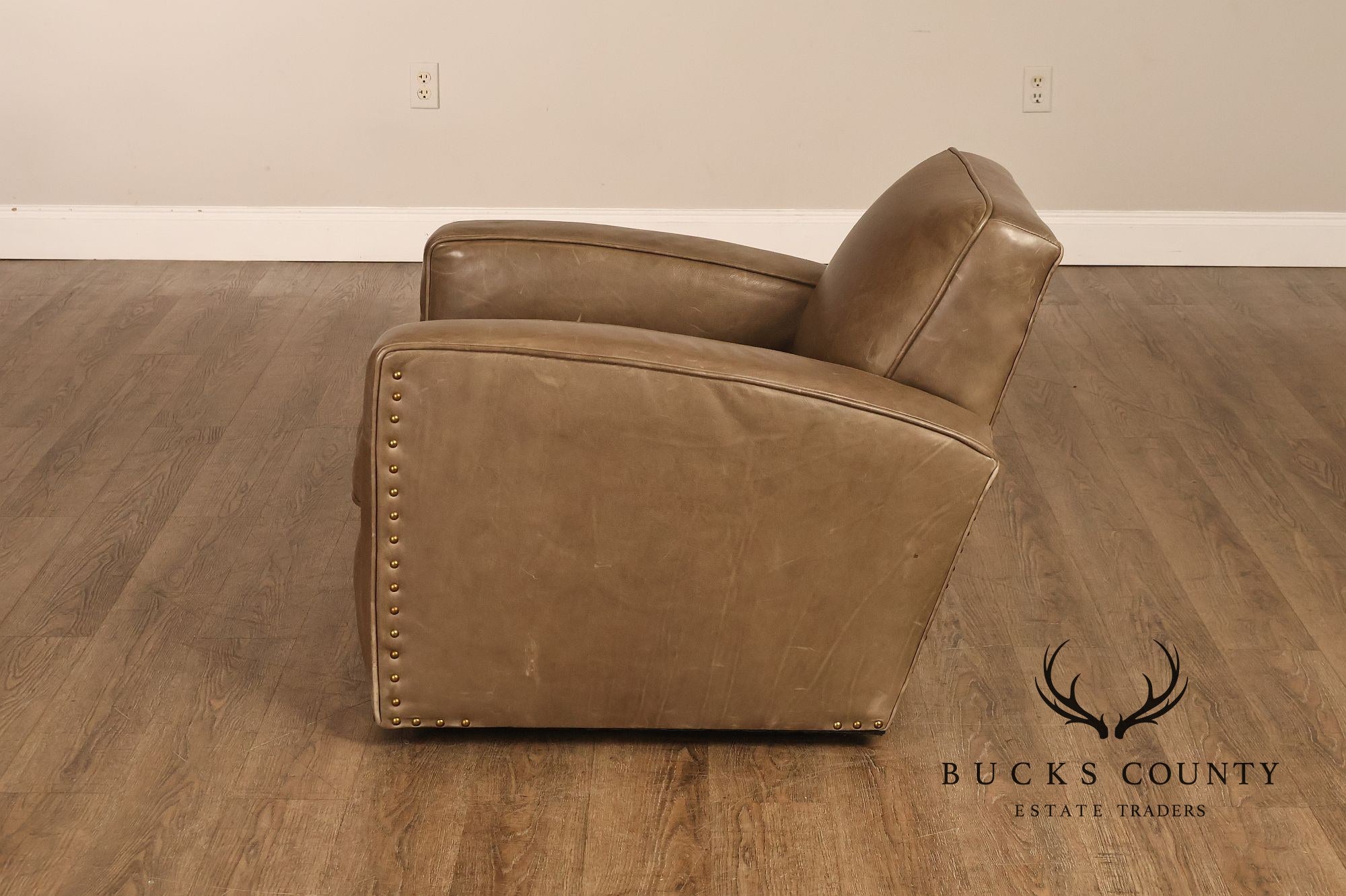 Restoration Hardware Pair Of Leather Swivel Club Chairs