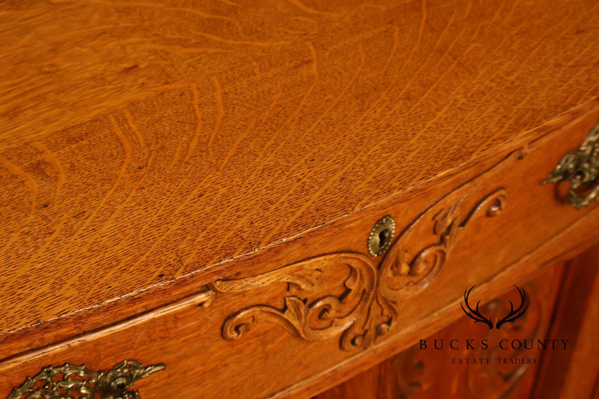 Antique Renaissance Revival Oak Sideboard with Mirrored Back