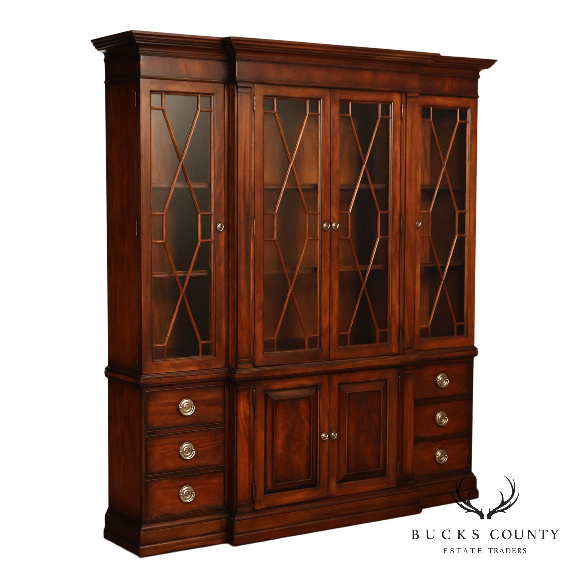 Ethan Allen Newport Collection Mahogany Four Door Breakfront China Cabinet