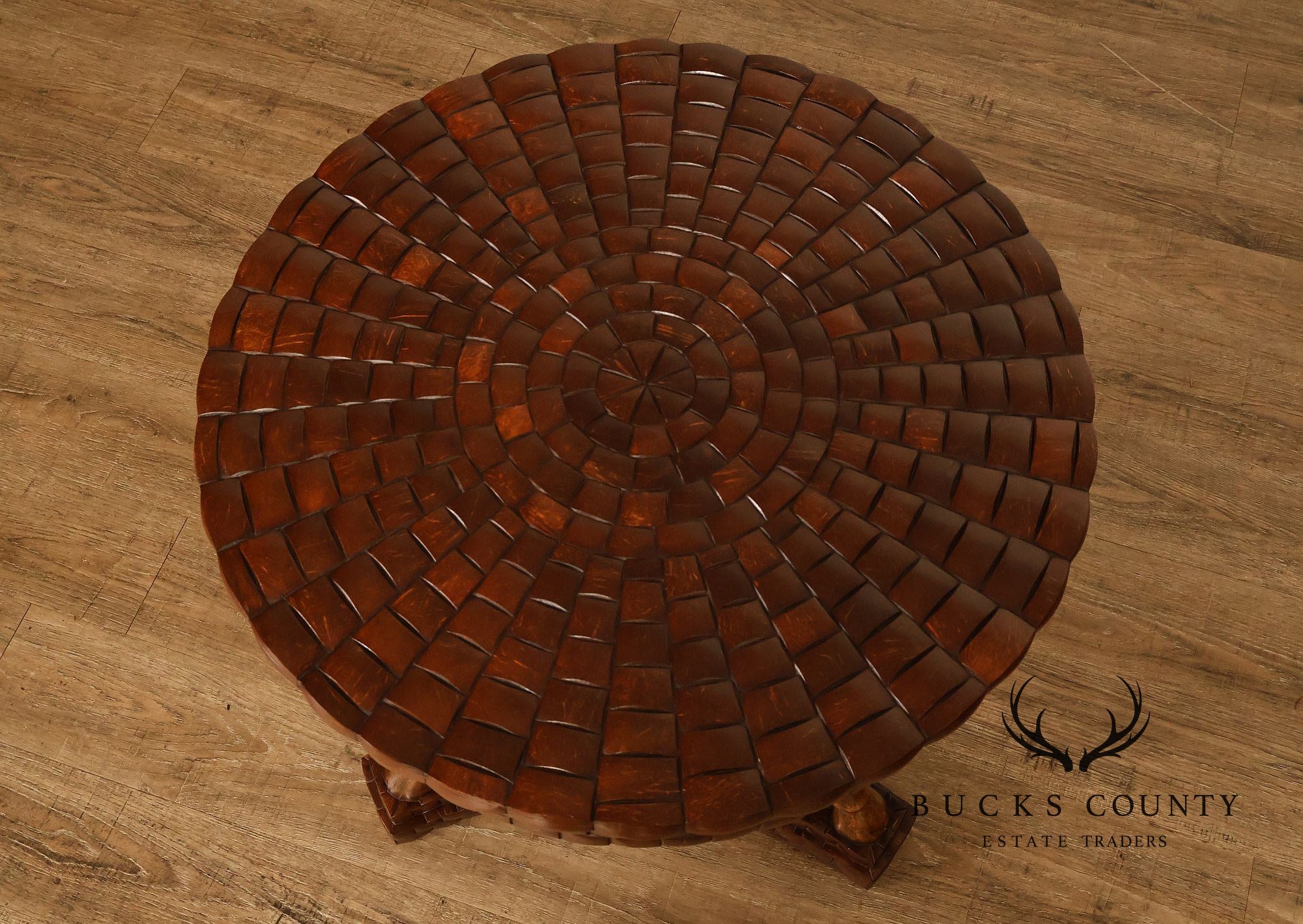 Maitland-Smith Pair Of Woven Top Round End Tables