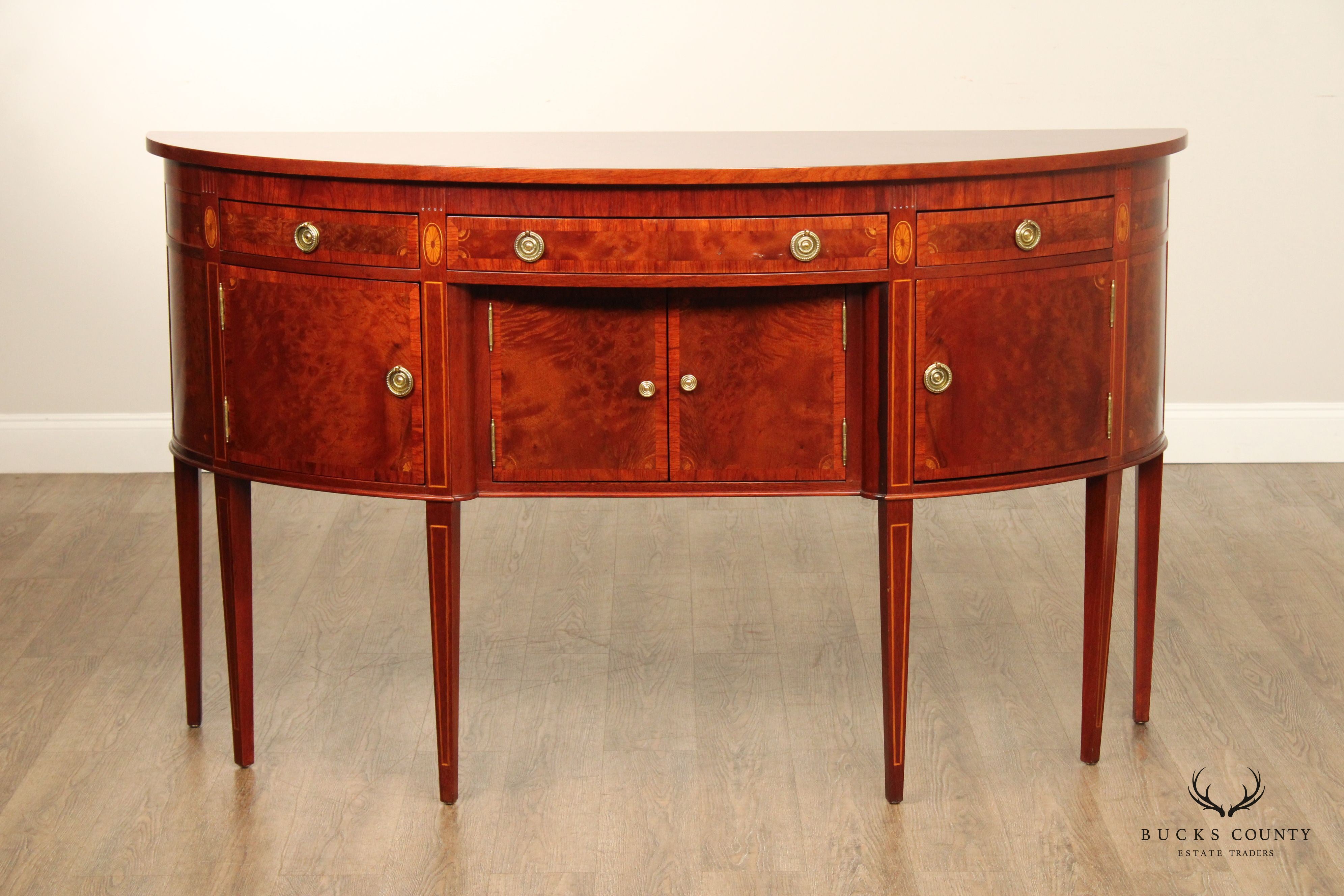 Hepplewhite Style Banded Mahogany Demilune Sideboard