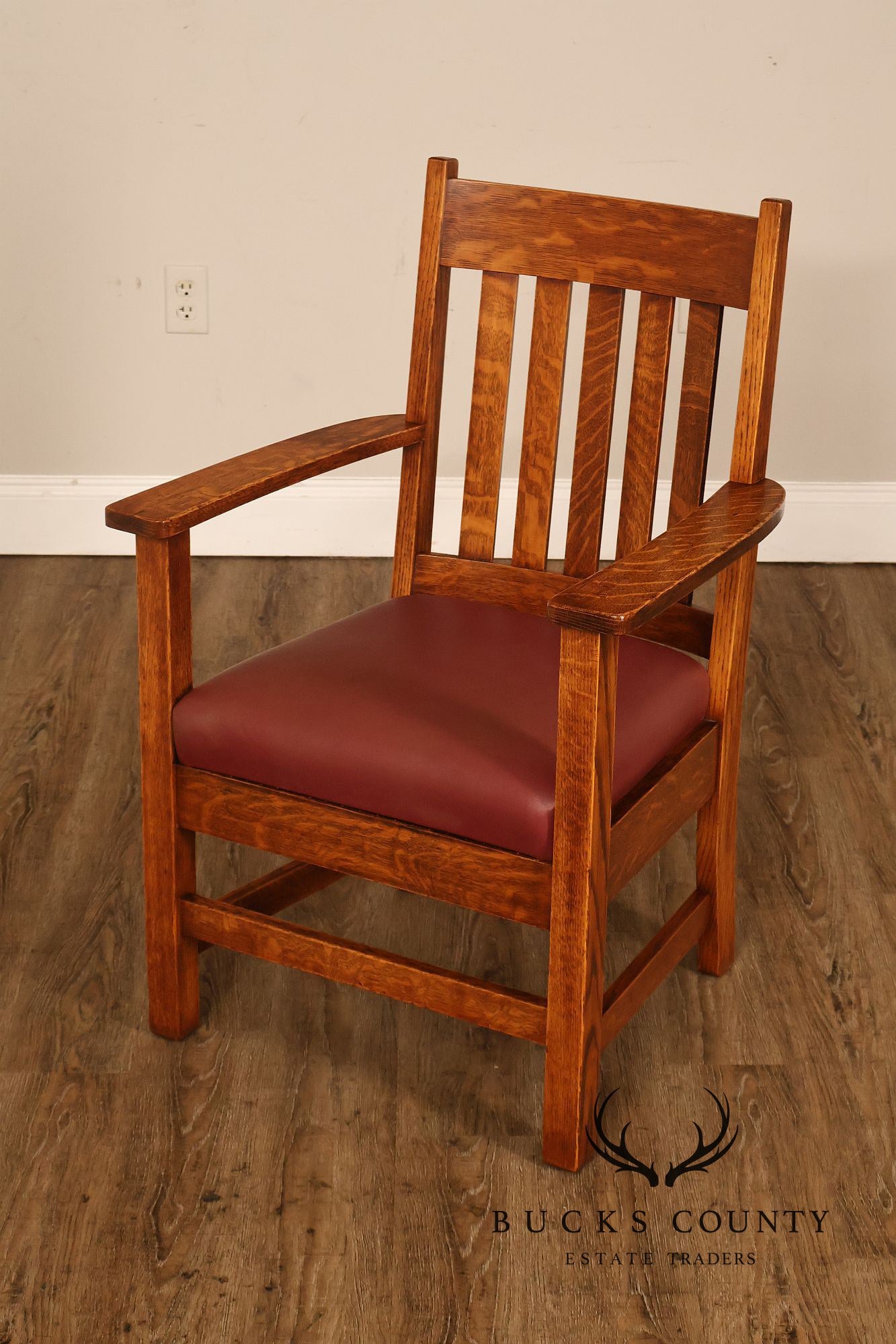 Mission Arts & Crafts Quarter Sawn Oak Armchair With Leather Upholstered Seat