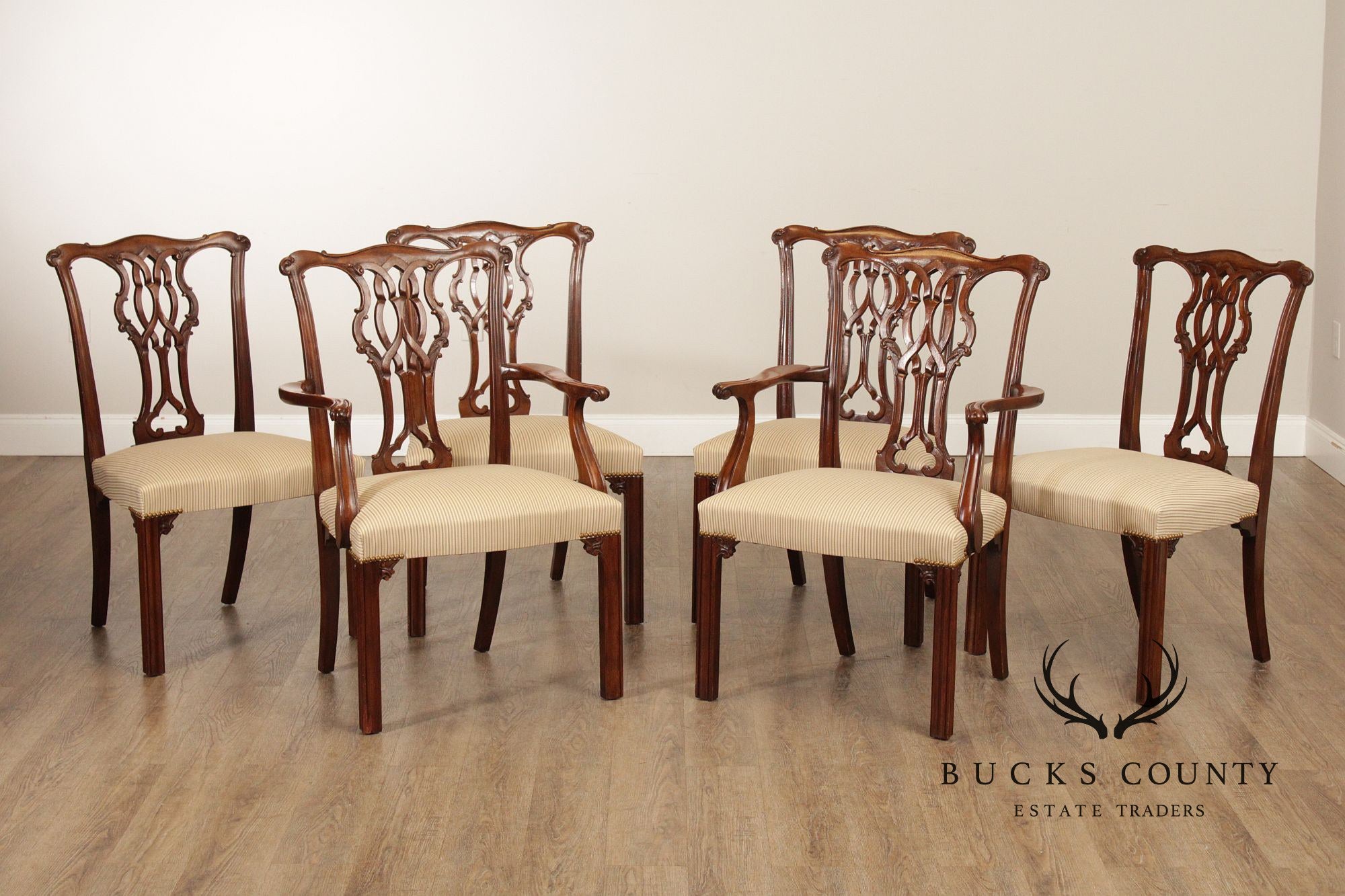 Baker Chippendale Style Set of Six Mahogany Dining Chairs