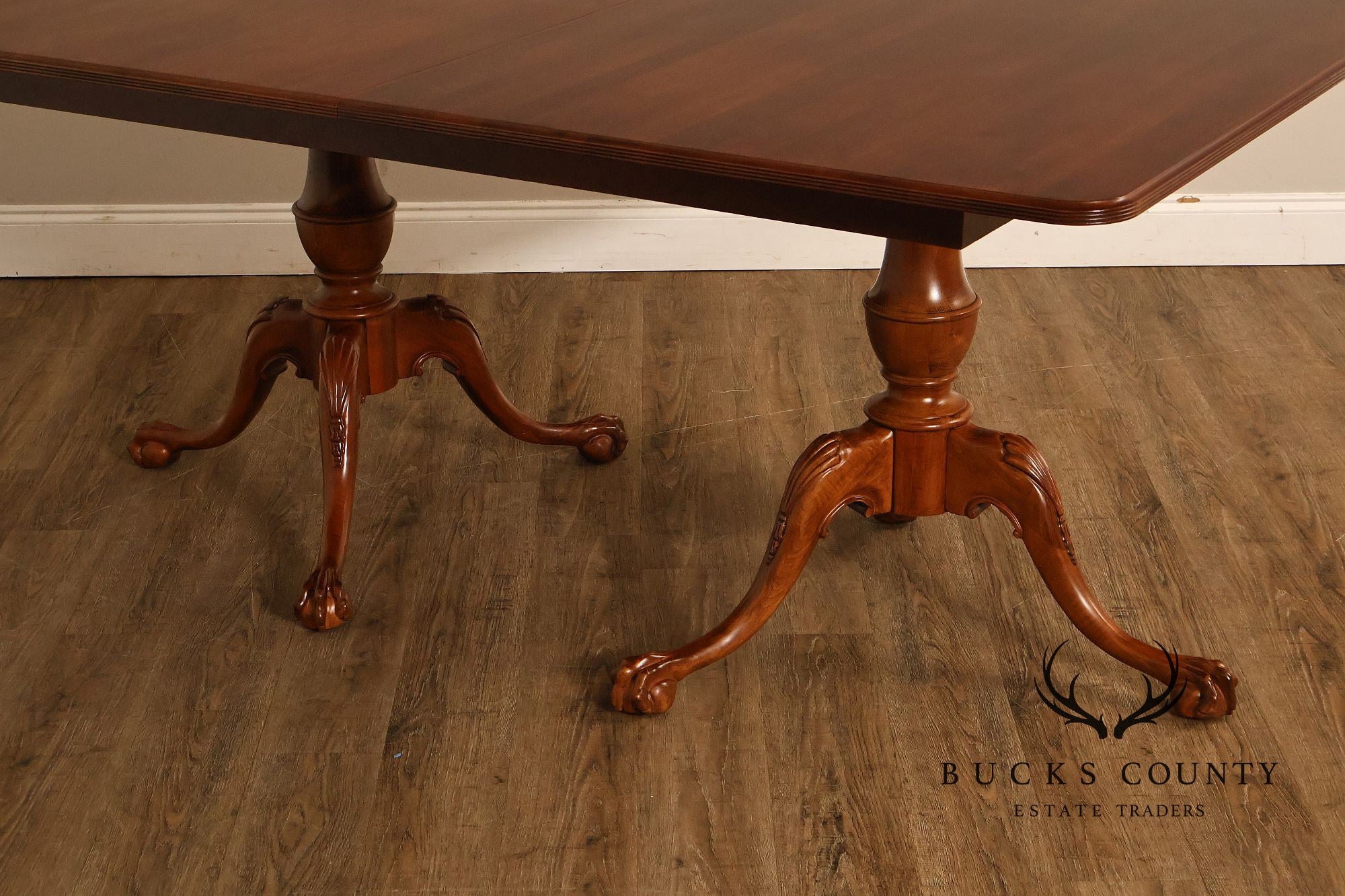 Chippendale Style Cherry Double Pedestal Extendable Dining Table