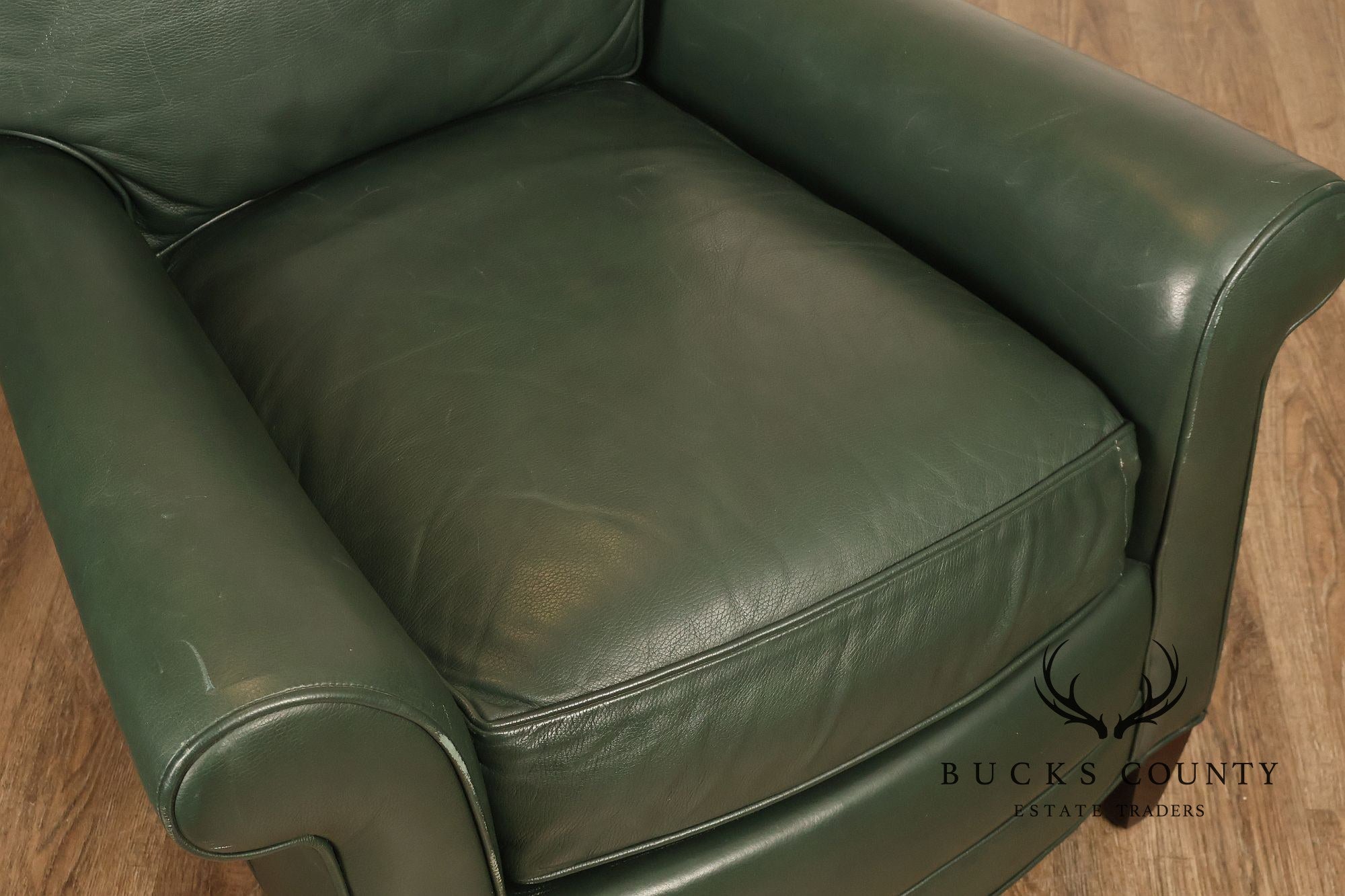 Hancock & Moore Green Leather Recliner Club Chair
