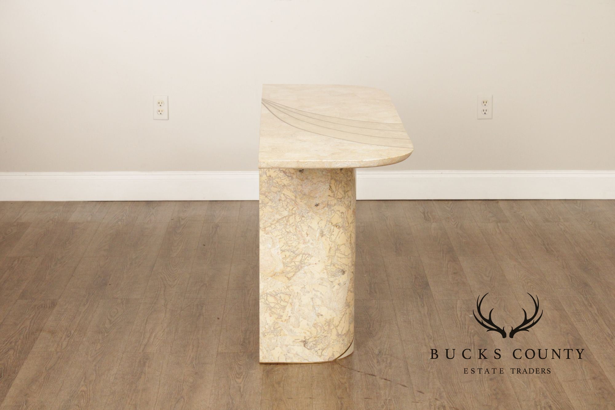 Hollywood Regency Tessellated Stone Brass Inlaid Console Table