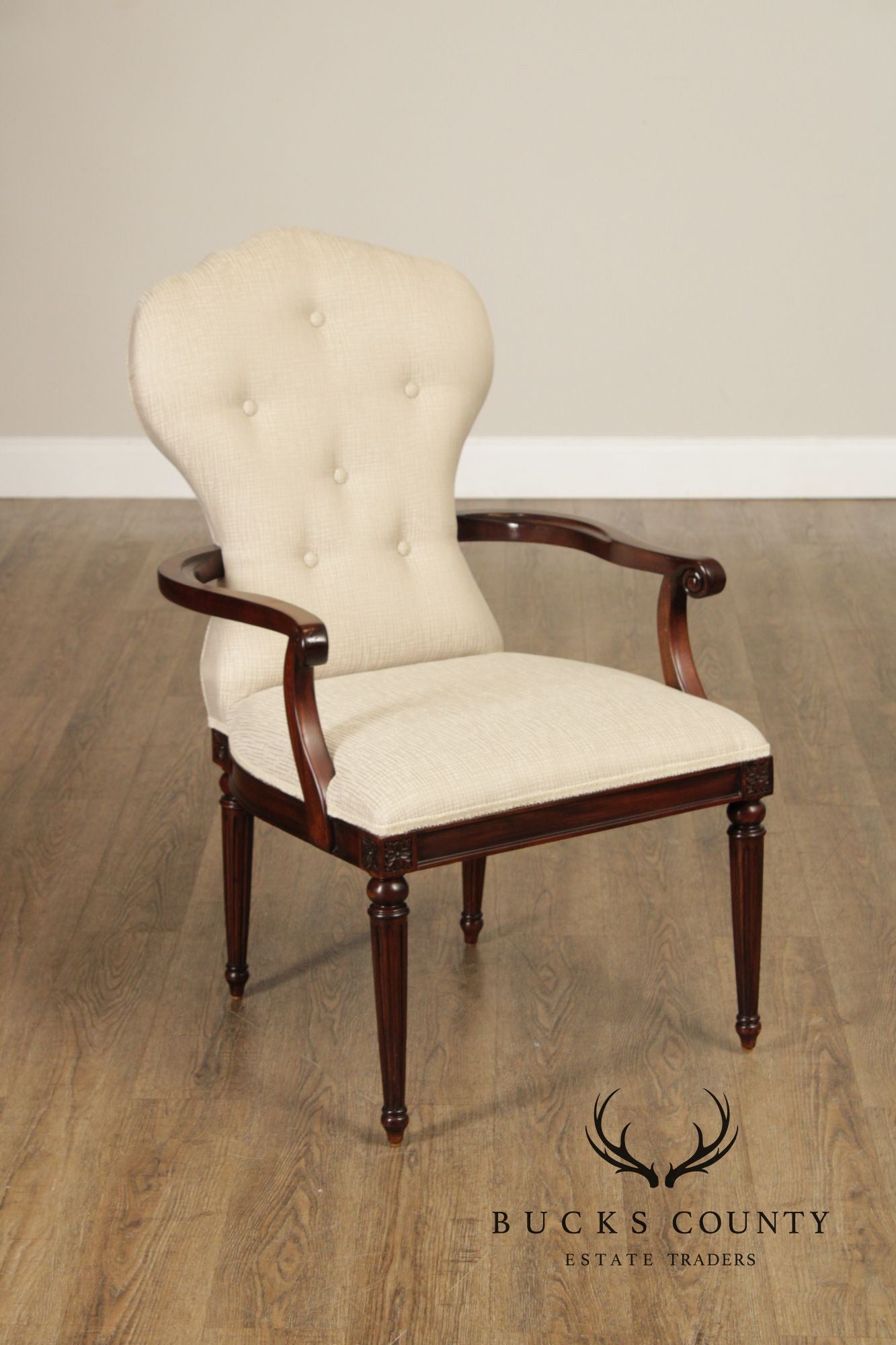 Maitland Smith French Louis XVI Style Set of Eight Mahogany and Upholstered Dining Chairs