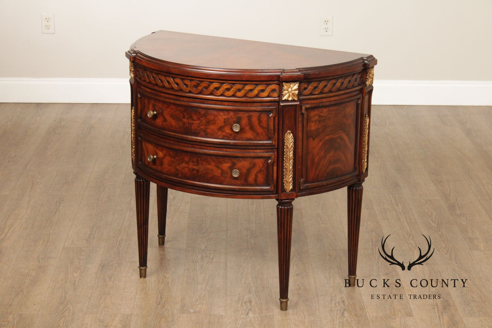 Monarch For Century Louis XVI Style Pair Of Mahogany Demilune Commodes