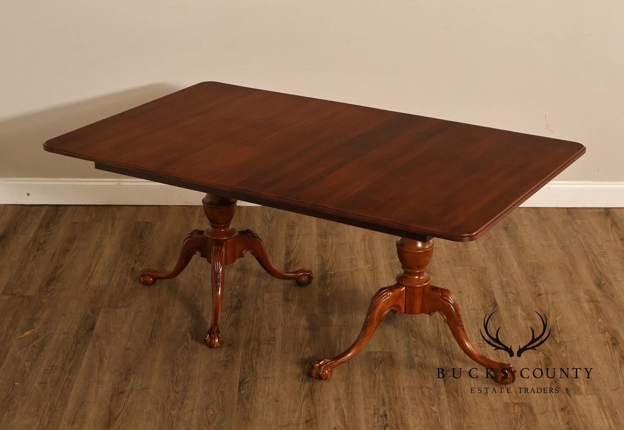 Chippendale Style Cherry Double Pedestal Extendable Dining Table