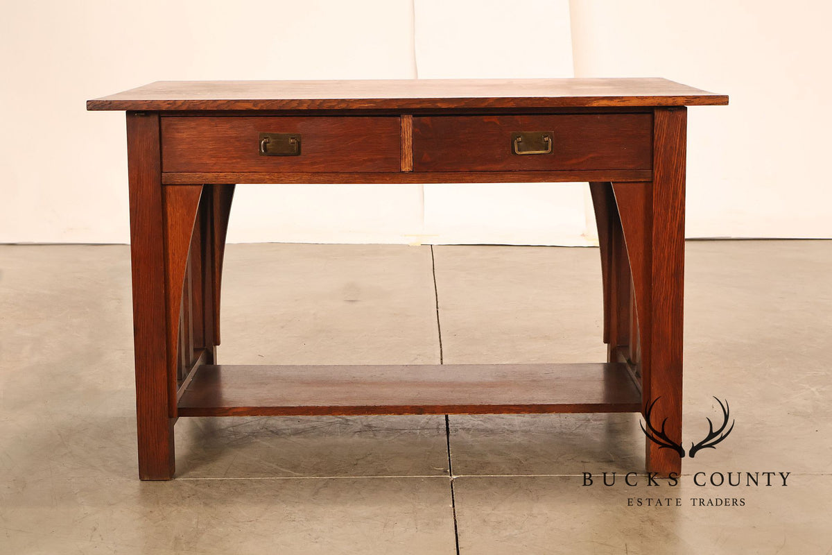 Antique Limbert Arts And Crafts Mission Oak Two-Drawer Library Table