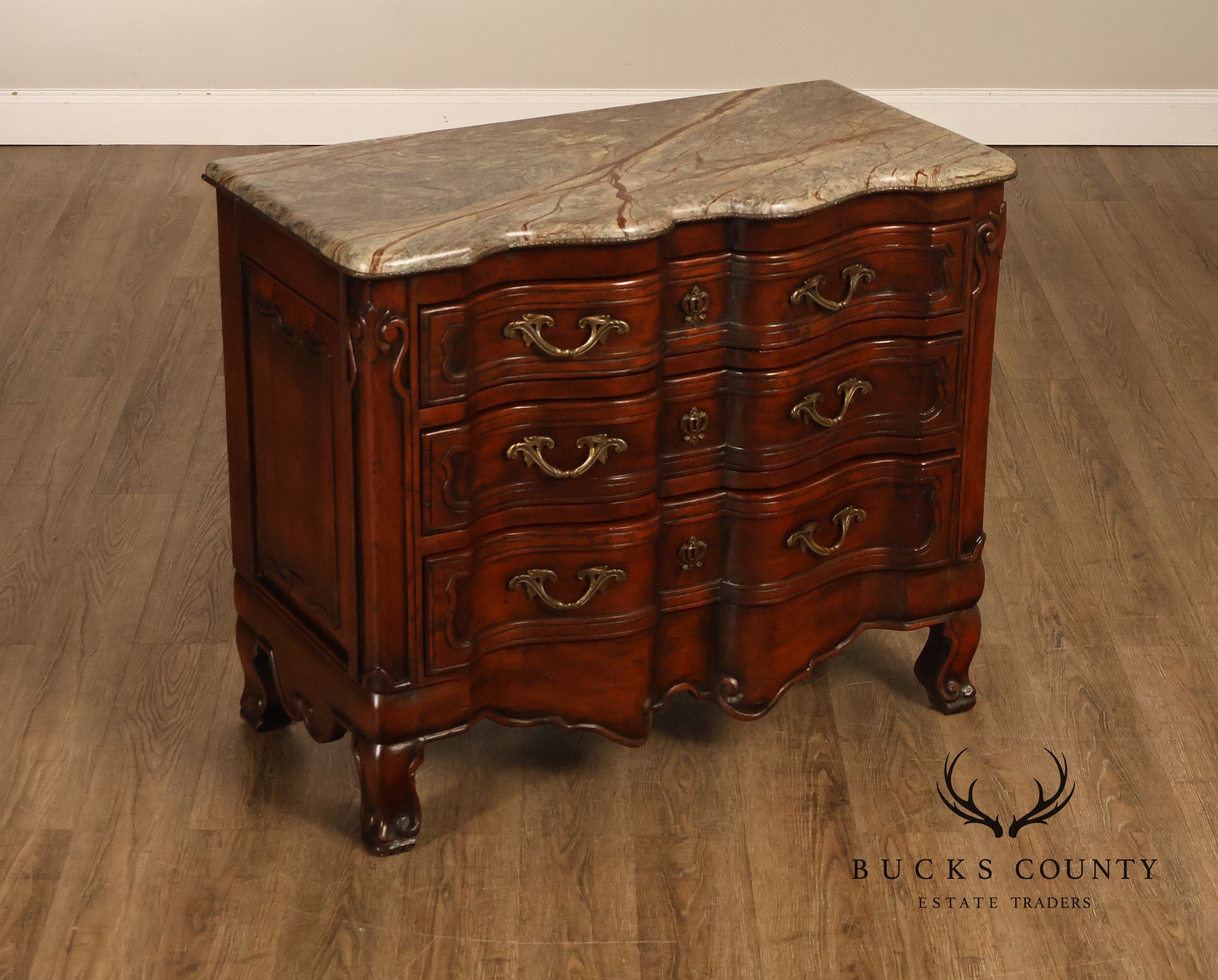 French Provincial Style Marble Top Chest of Drawers