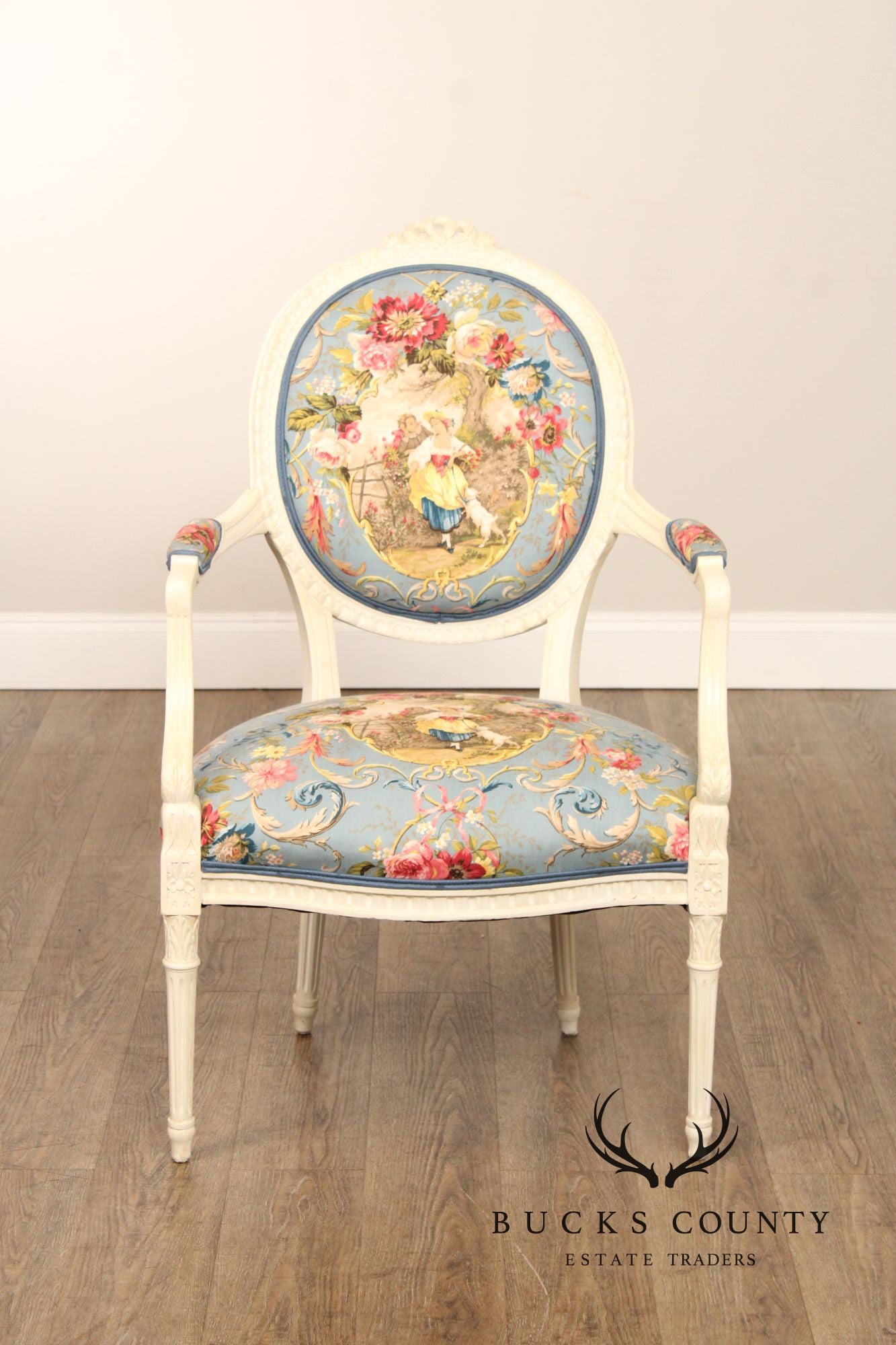 French Louis XVI Style Pair of Painted Fauteuil Armchairs
