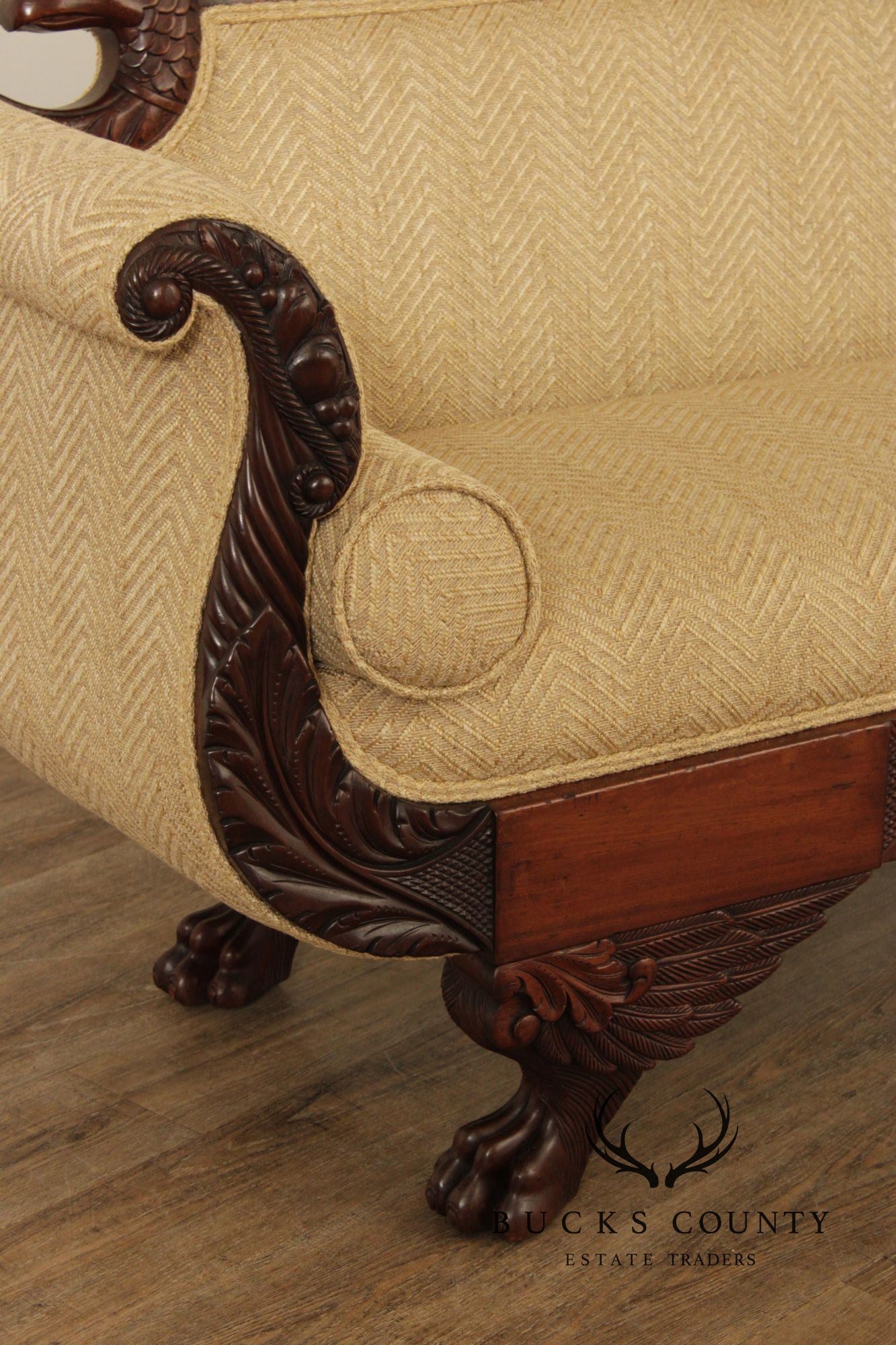 Antique American Empire Carved Mahogany Sofa