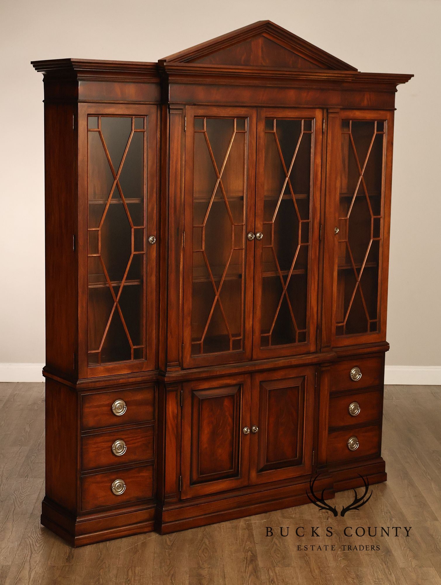 Ethan Allen Newport Collection Mahogany Four Door Breakfront China Cabinet