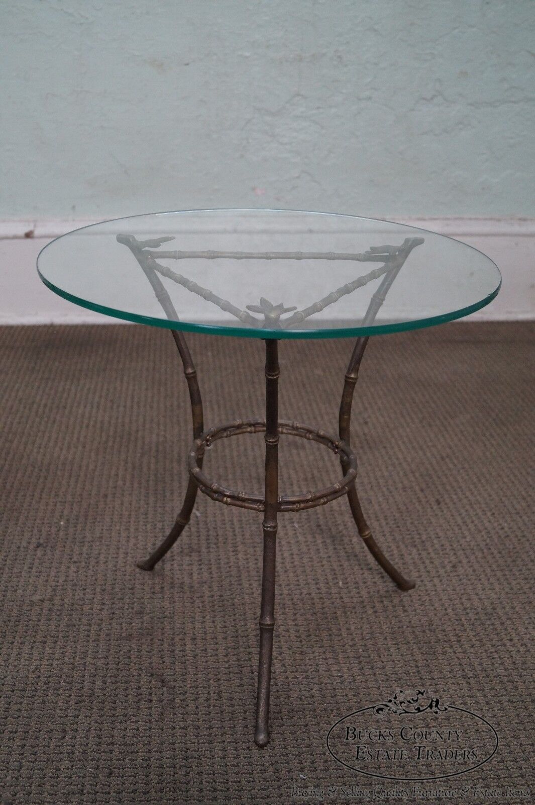 Brass & Glass Faux Bamboo Round Small Side Table