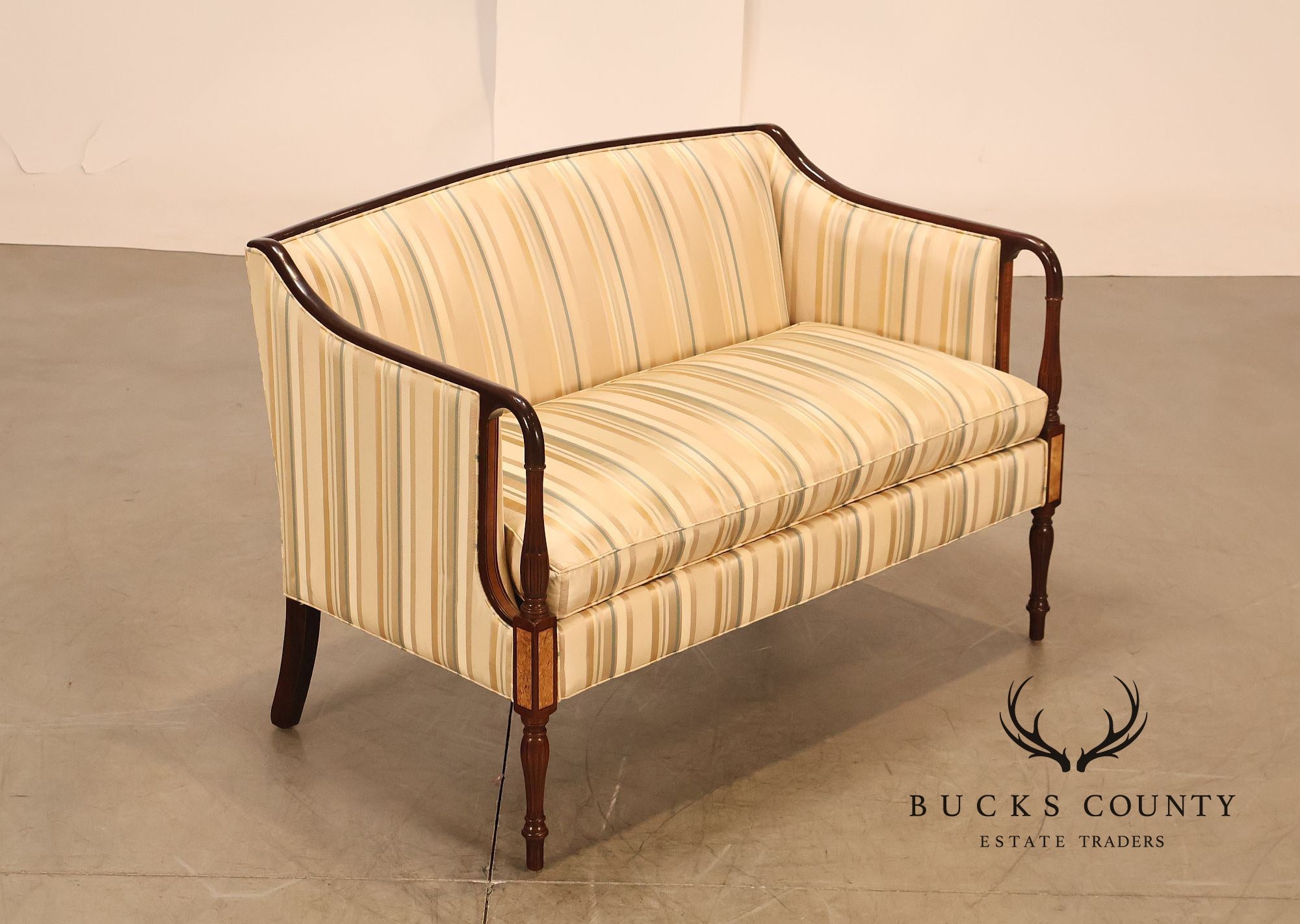 Southwood Sheraton Style Inlaid Mahogany Loveseat