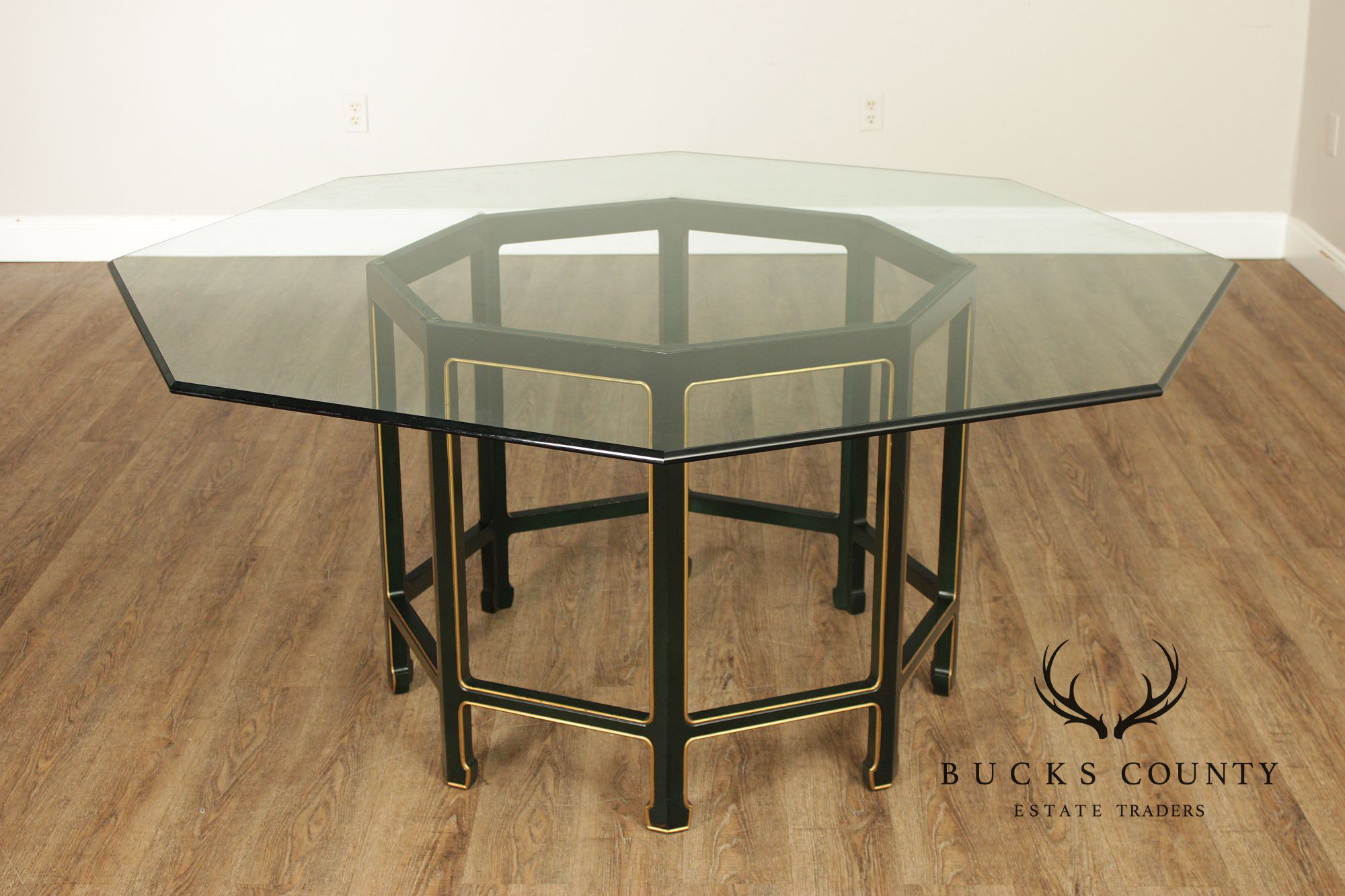 Kindel Chinoiserie Style Glass Top Dining Table