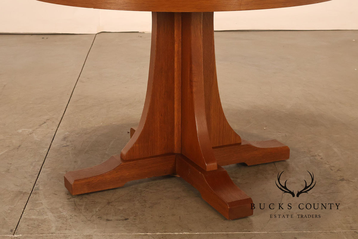Stickley Mission Collection Round Oak Pedestal Dining Table With Two Leaves