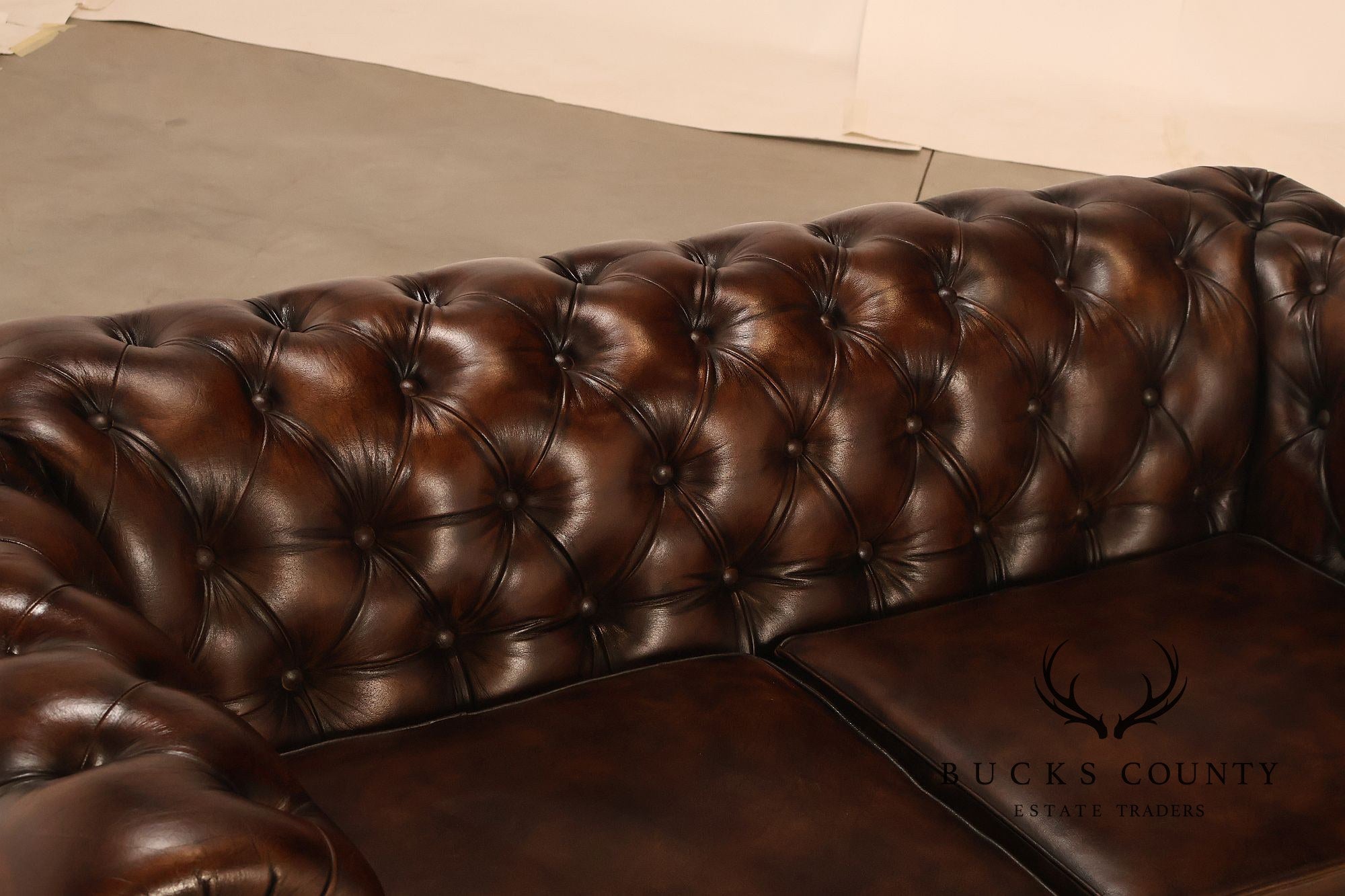 Chesterfield Style Tufted Brown Leather Sofa