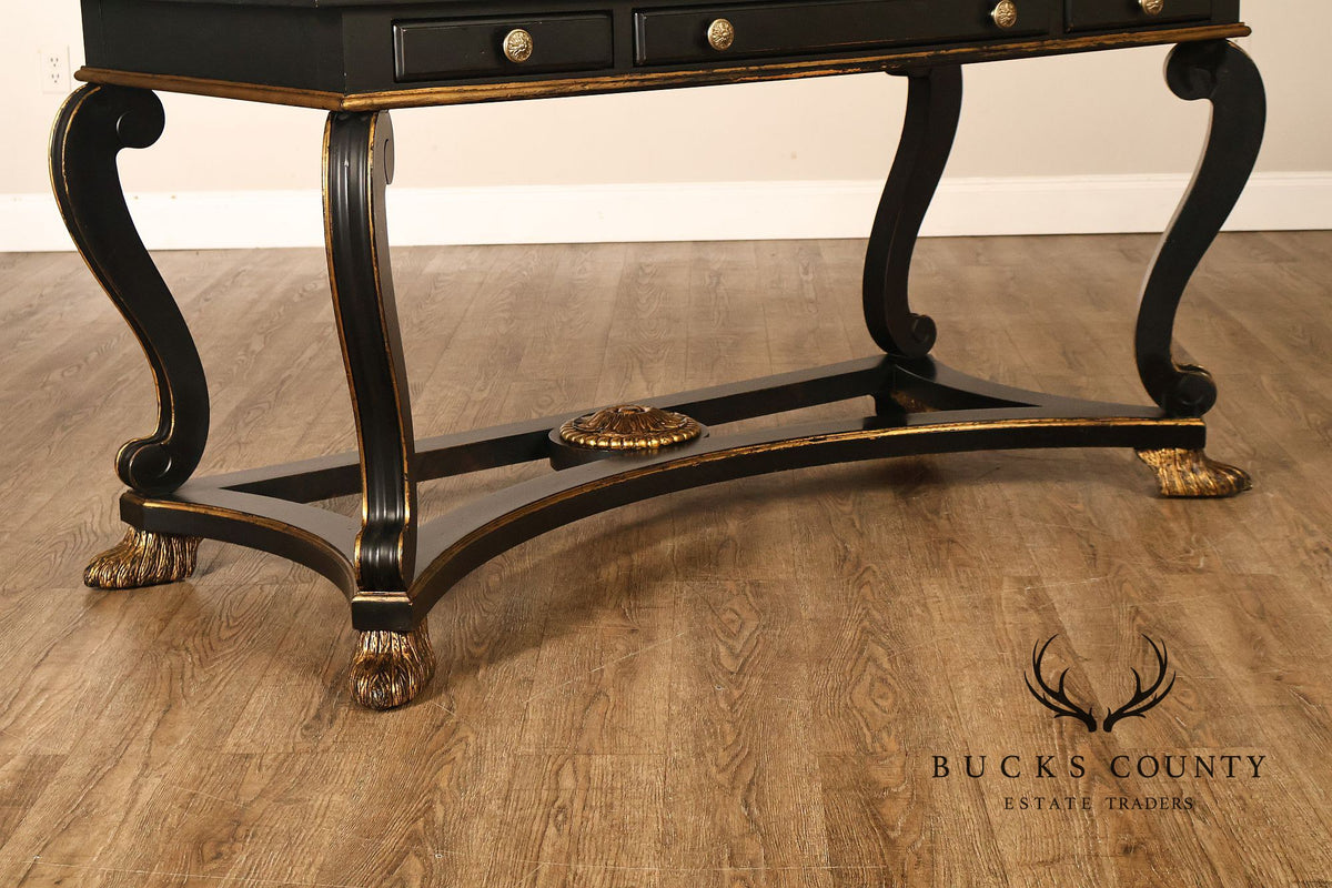 Century Furniture Ebonized And Gilt Executive Writing Desk With Leather Top