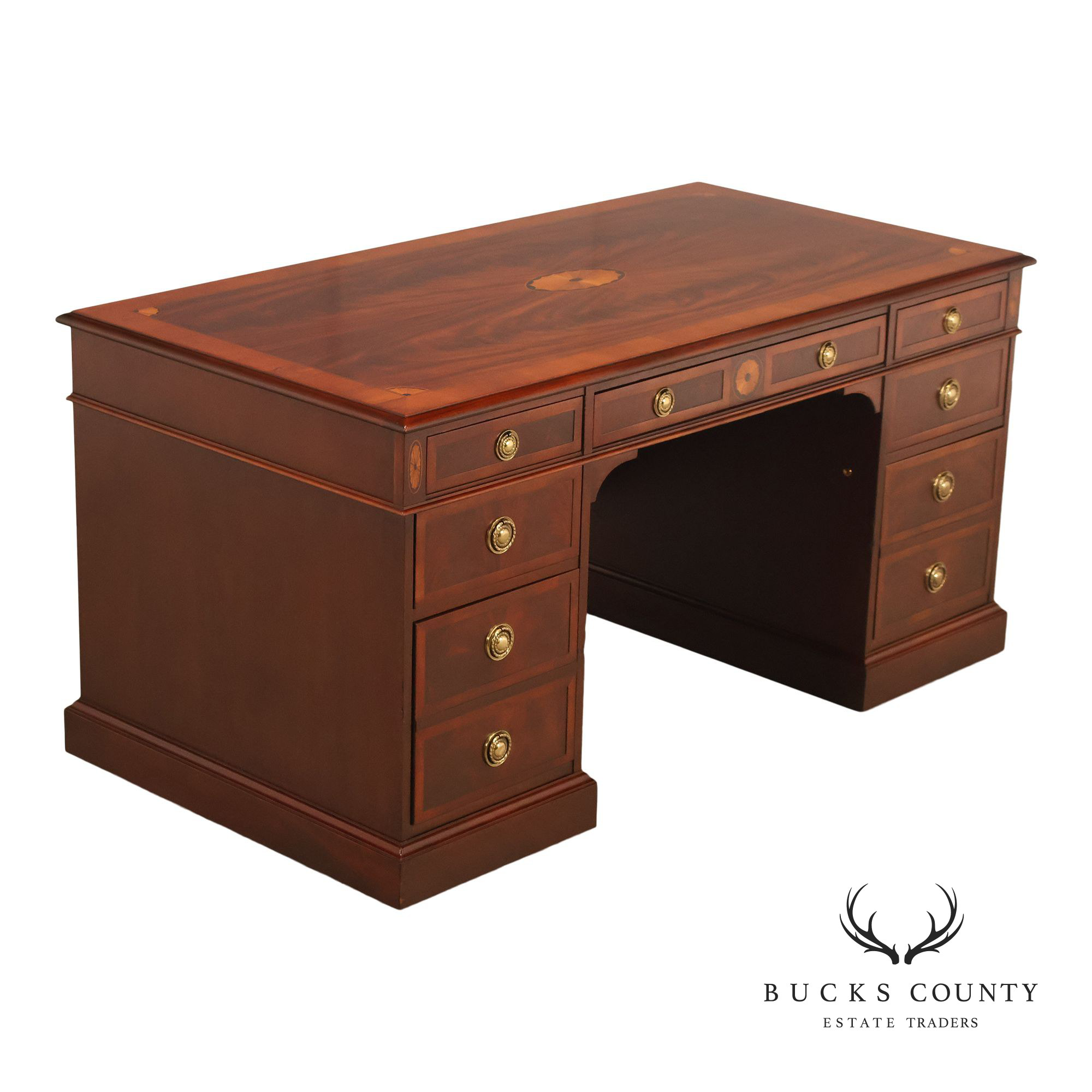 Hekman Federal Style Inlaid Mahogany Executive Desk