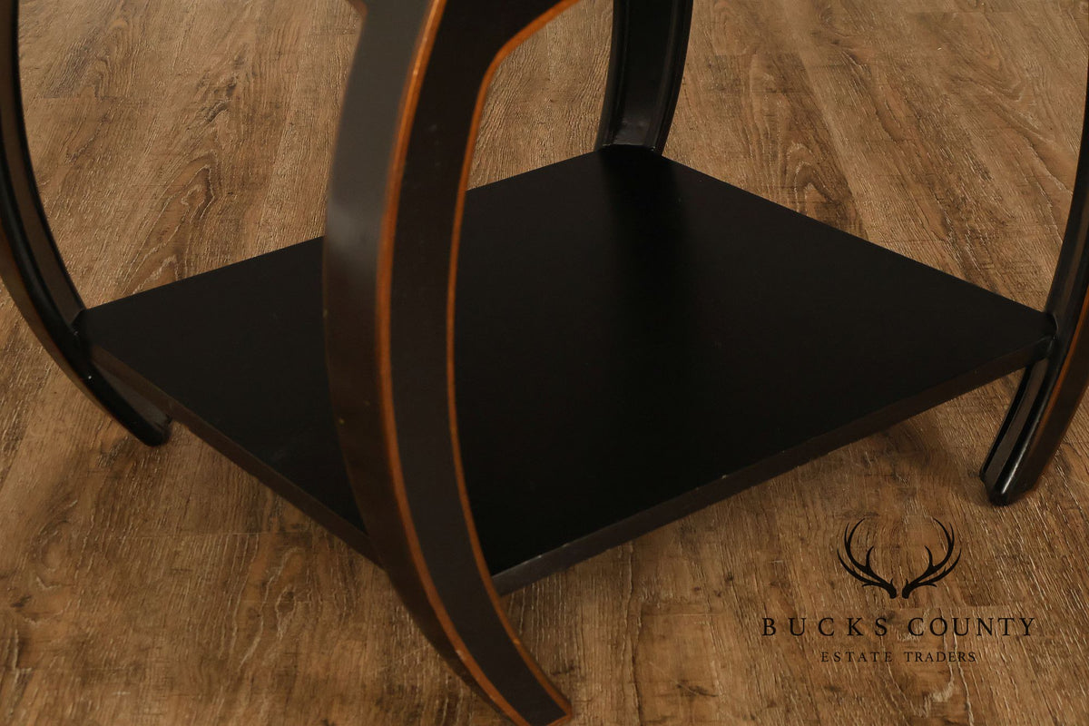 Harden Black Lacquered Chinoiserie Style Side Table With Inlay