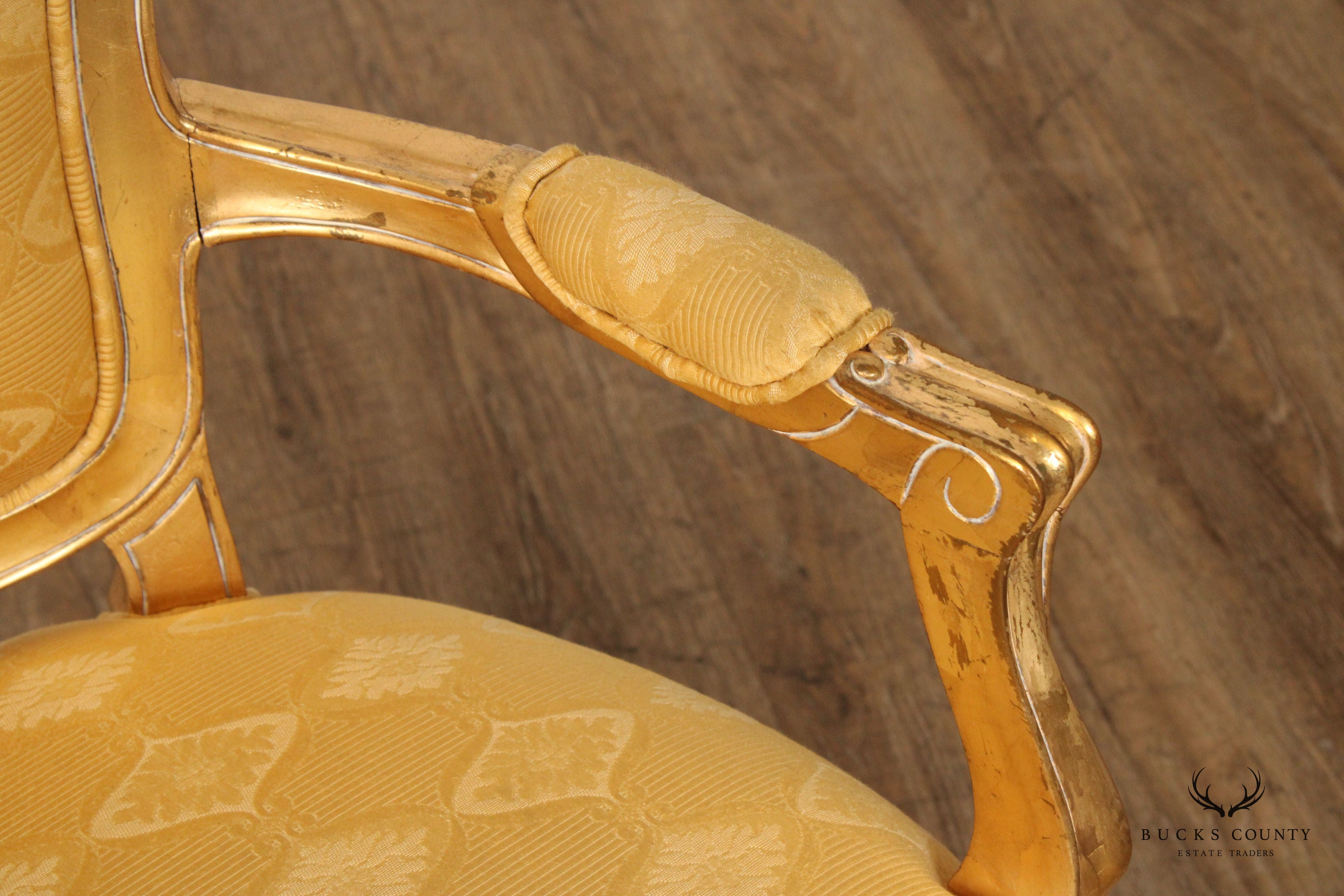 French Louis XV Style Pair of Giltwood Fauteuil Armchairs