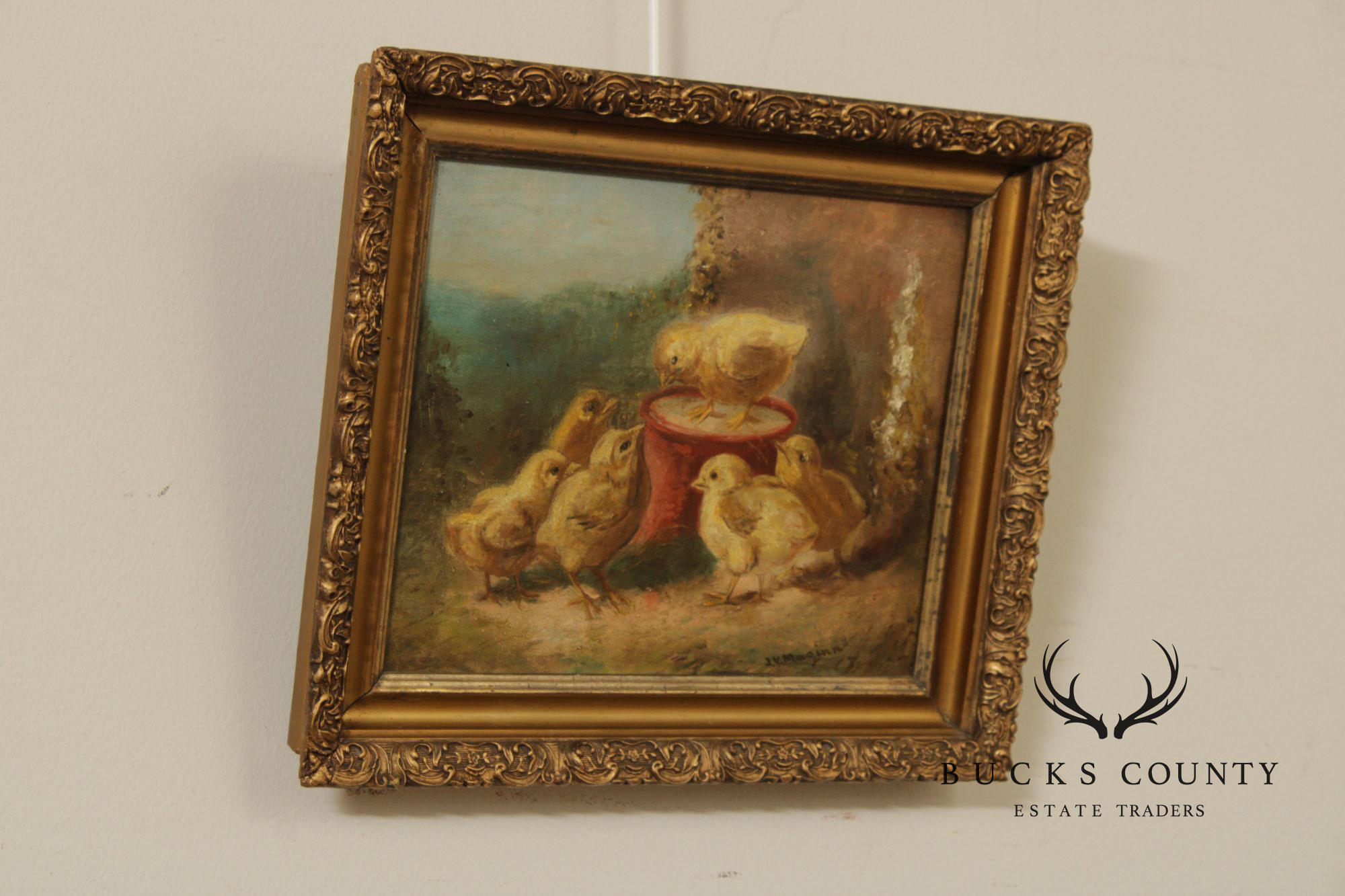 James Vincent Maginn Framed Painting, A Brood of Baby Chickens