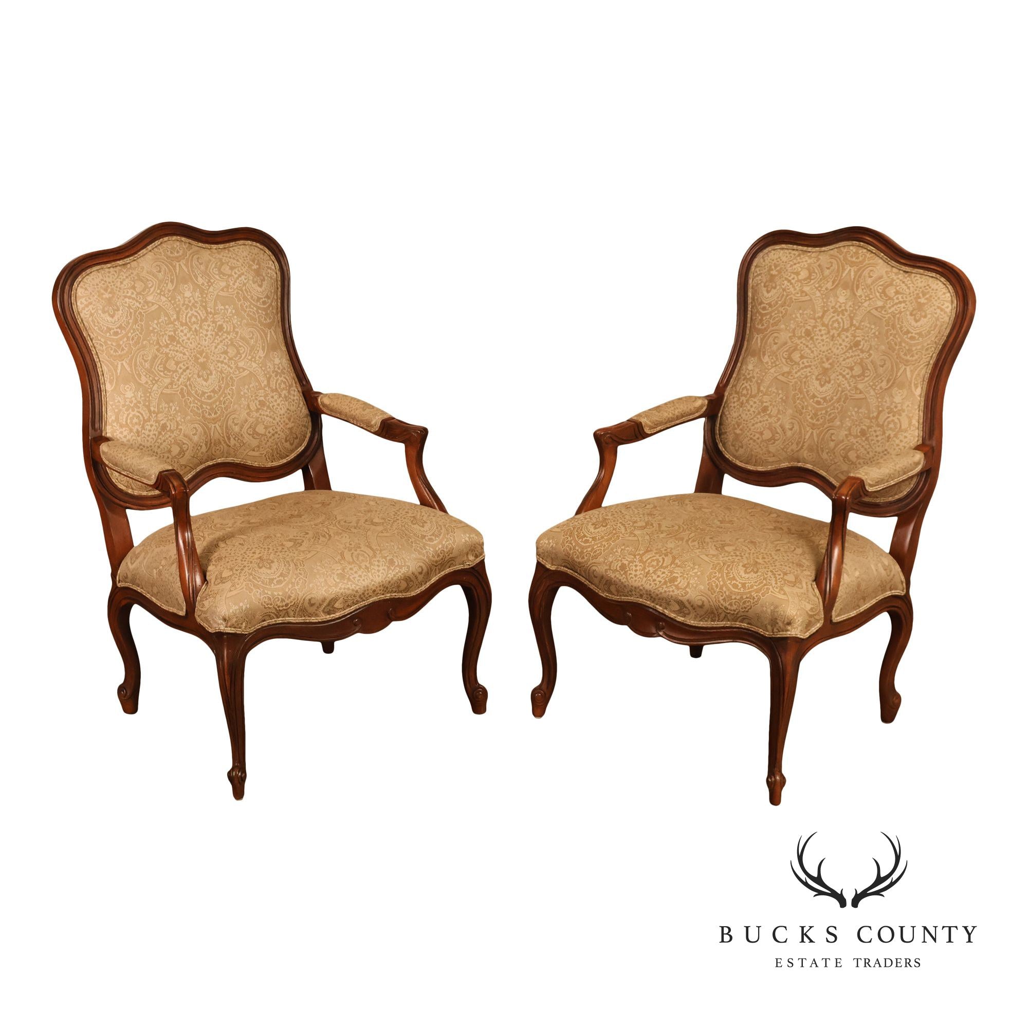 Ethan Allen French Louis XV Style Pair of Fauteuil Armchairs