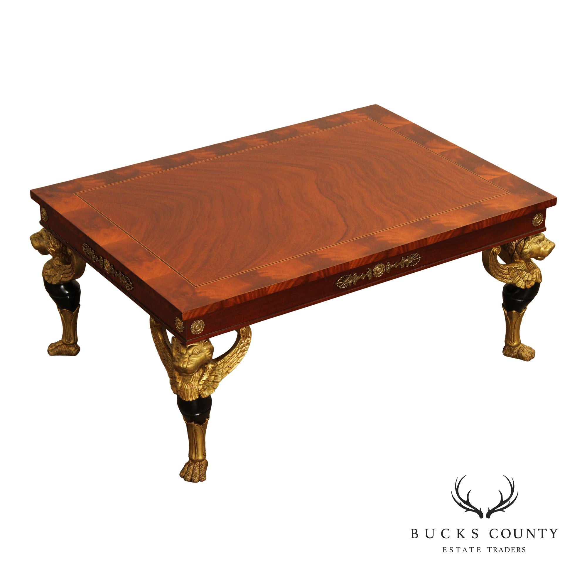 Kindel Empire Style Partial Gilt Carved Mahogany Coffee Table