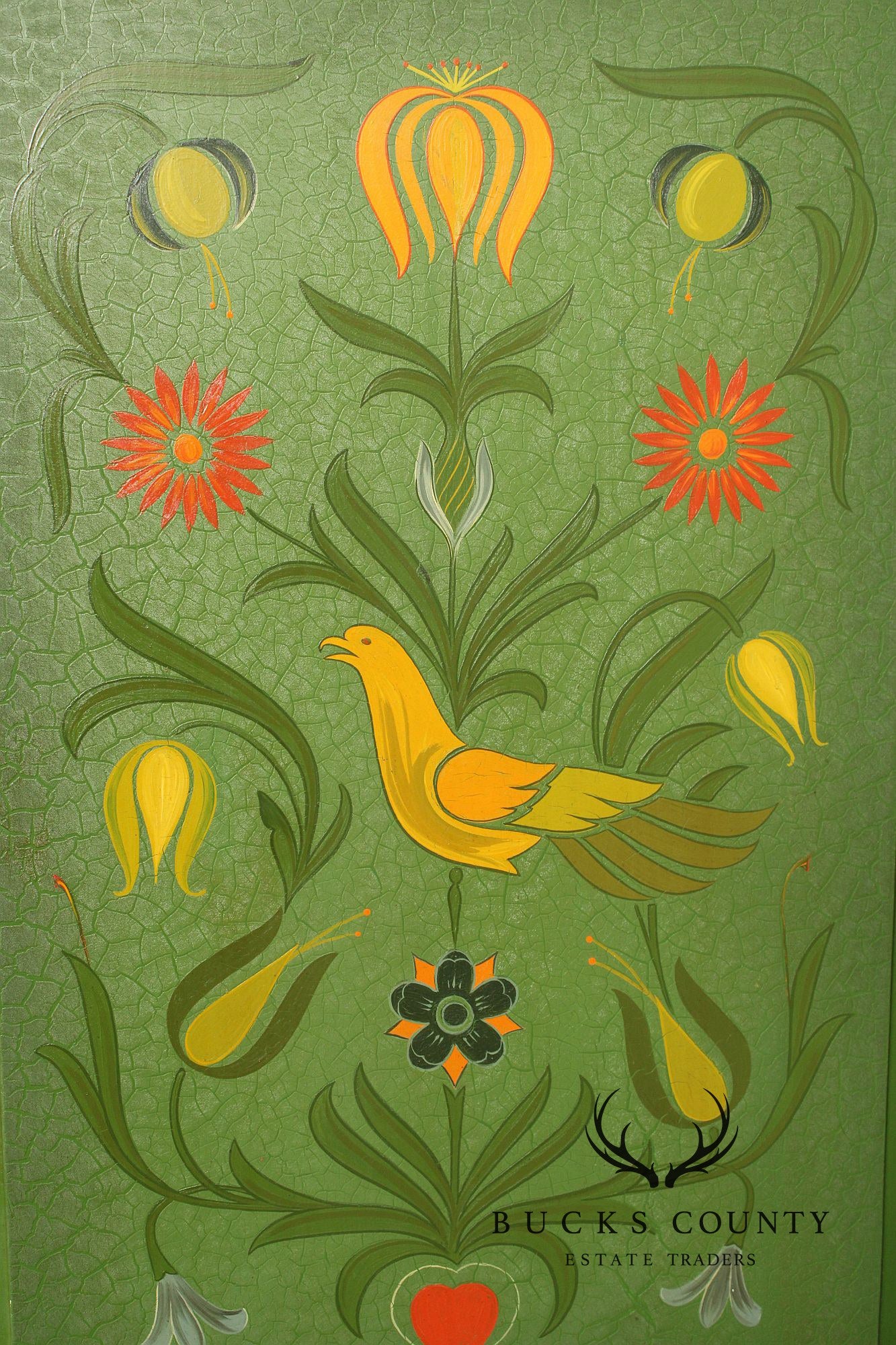 Folk Art Hand Painted Large European Two Door Armoire