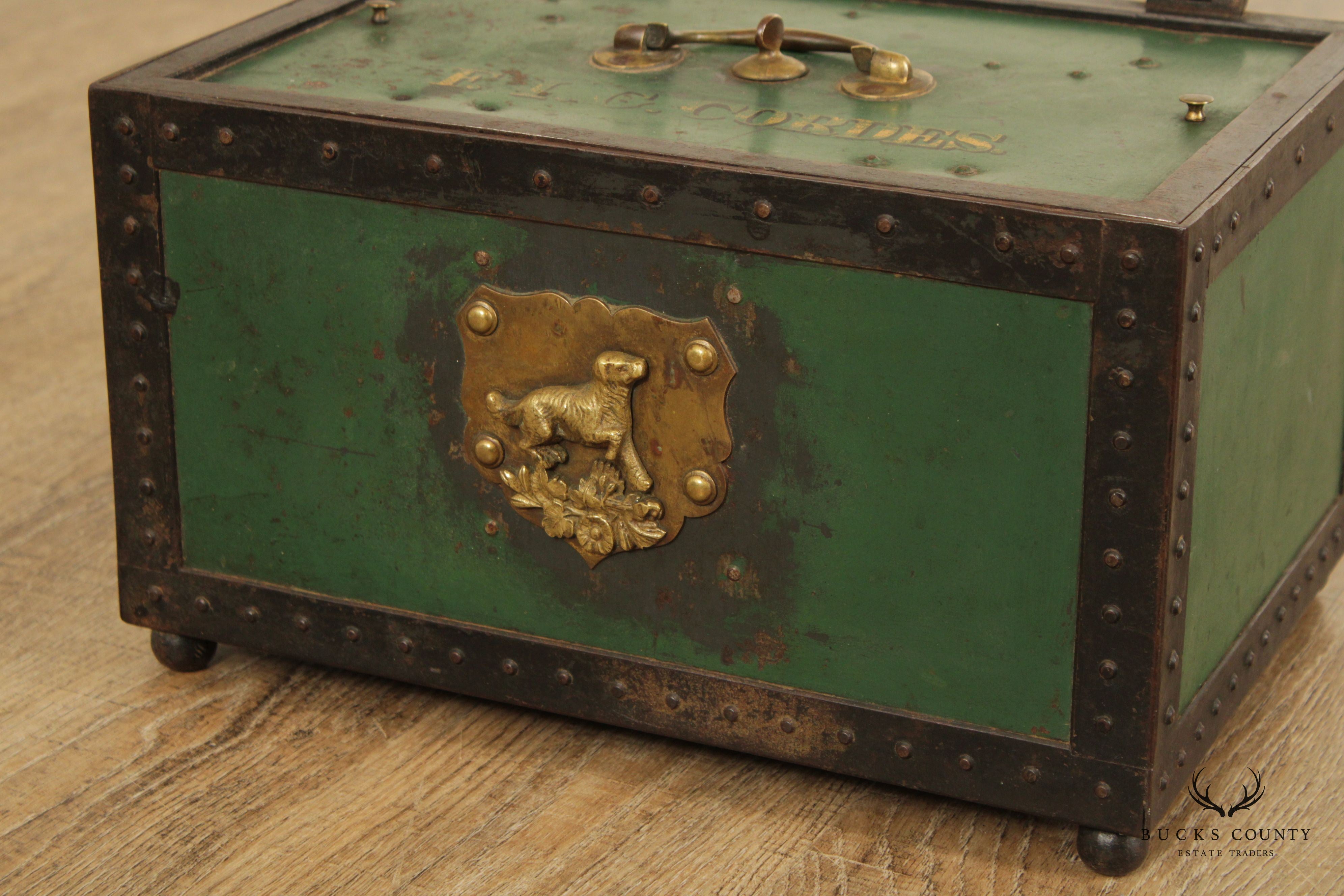 Antique F.I.G. Cordes Shopkeeper's Cast Iron Cash Chest or Strong Box