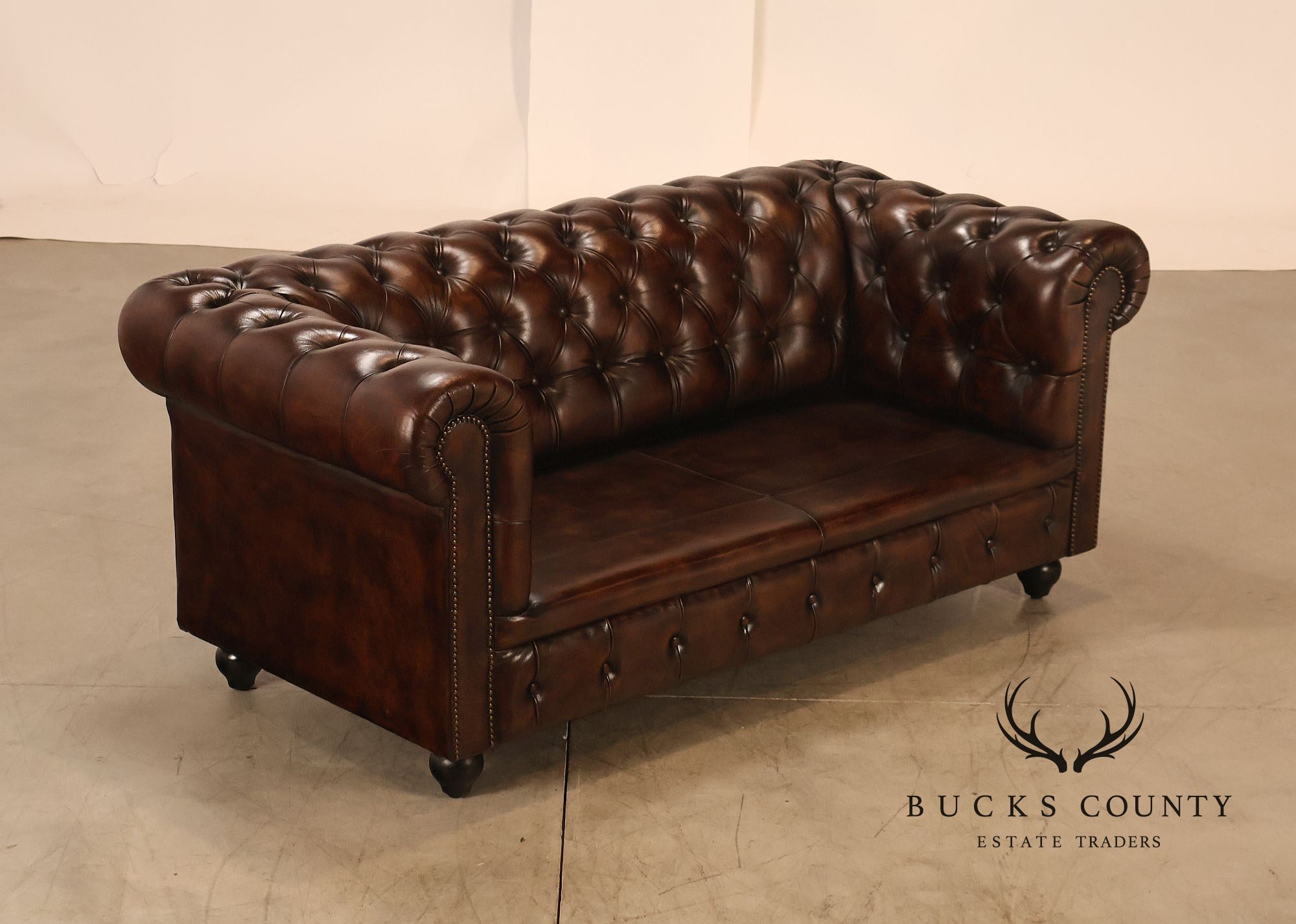 Chesterfield Style Tufted Brown Leather Sofa