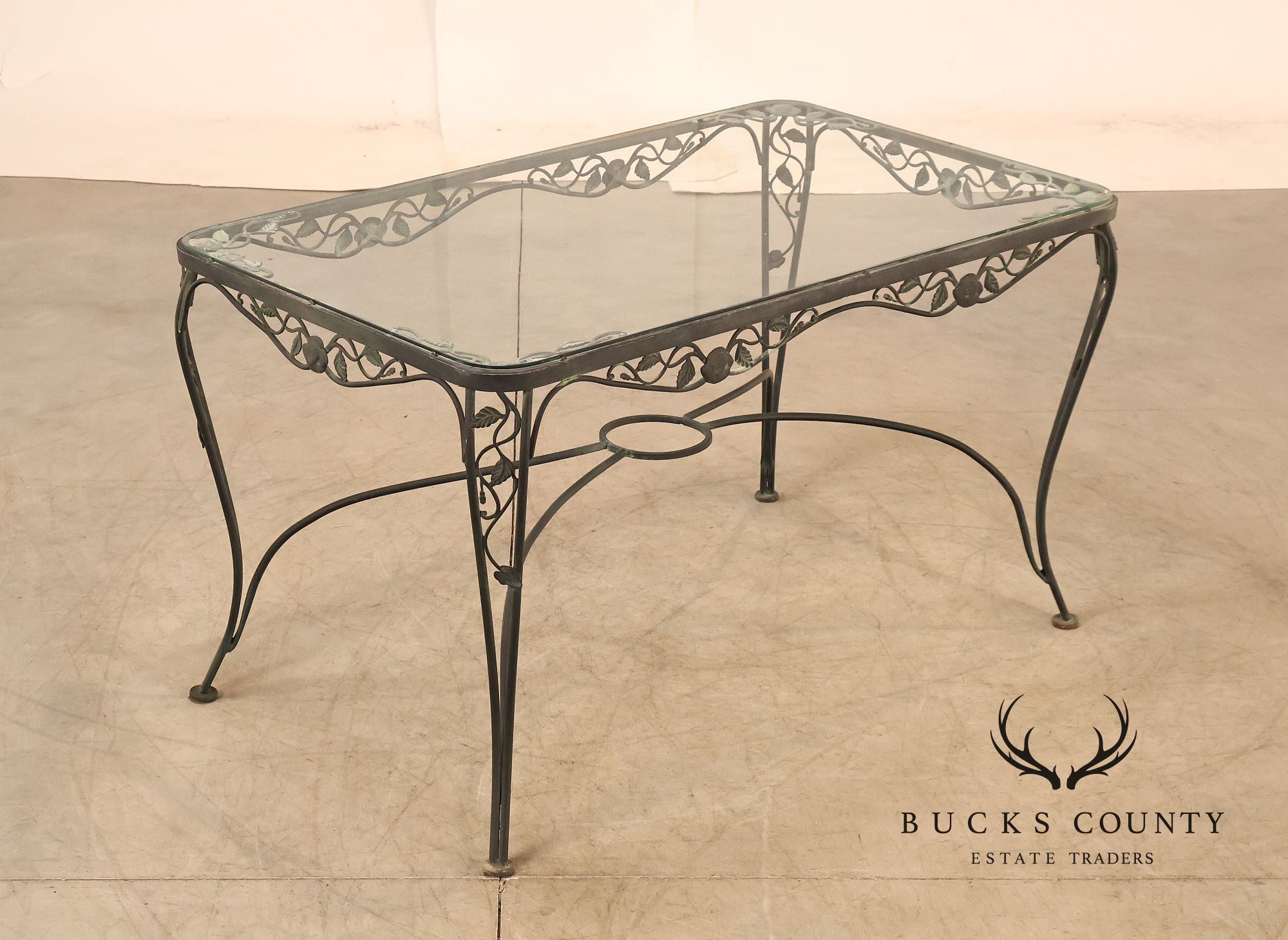 Vintage Glass Top Wrought Iron Patio Table