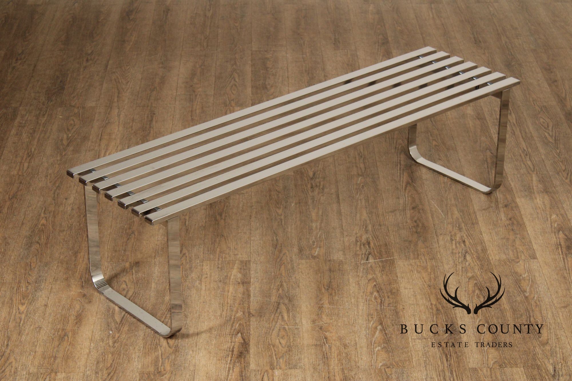Design Institute of America Modern Slatted Chrome Bench