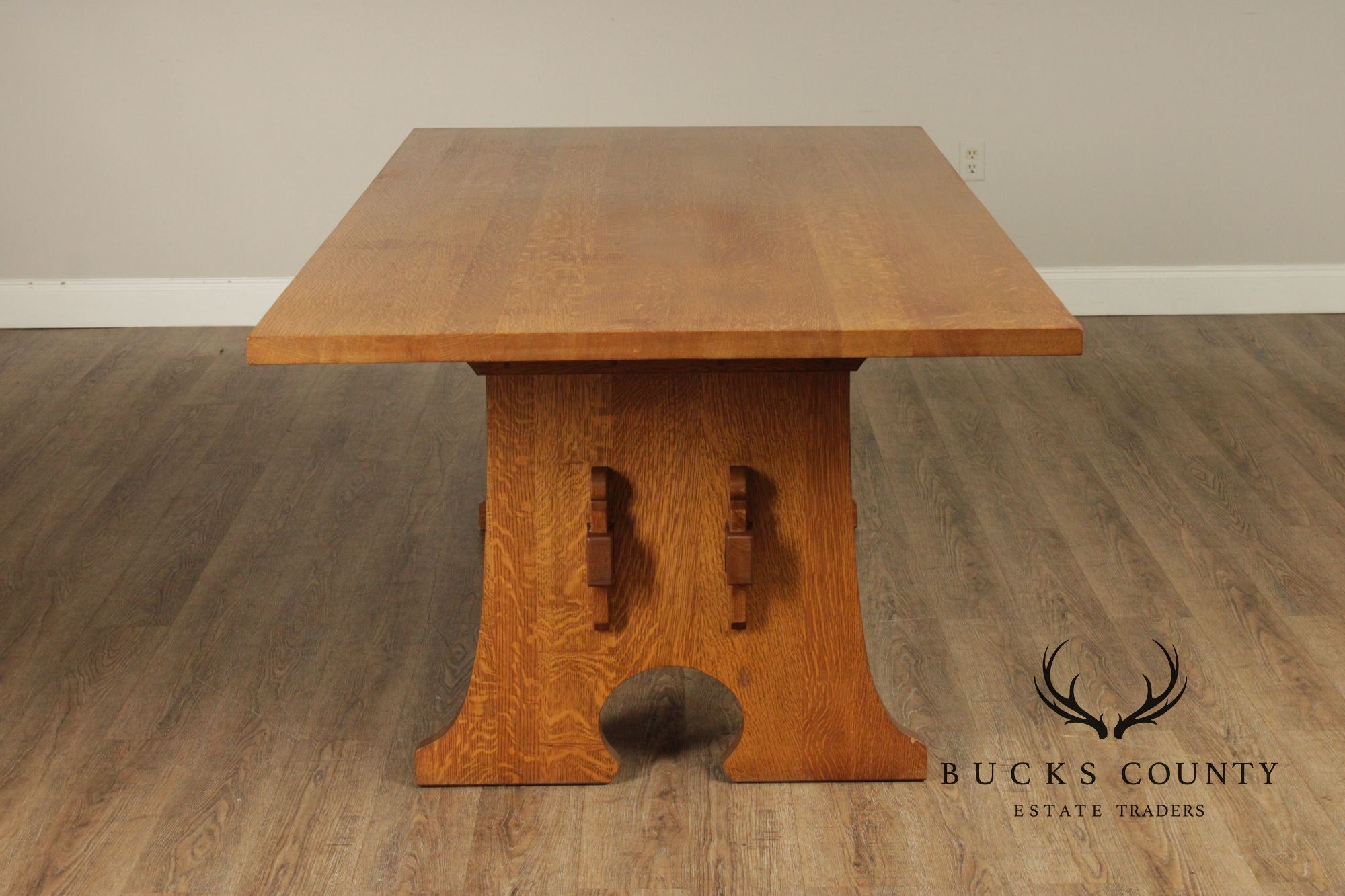 Stickley Mission Collection Oak Keyhole Trestle Dining Table