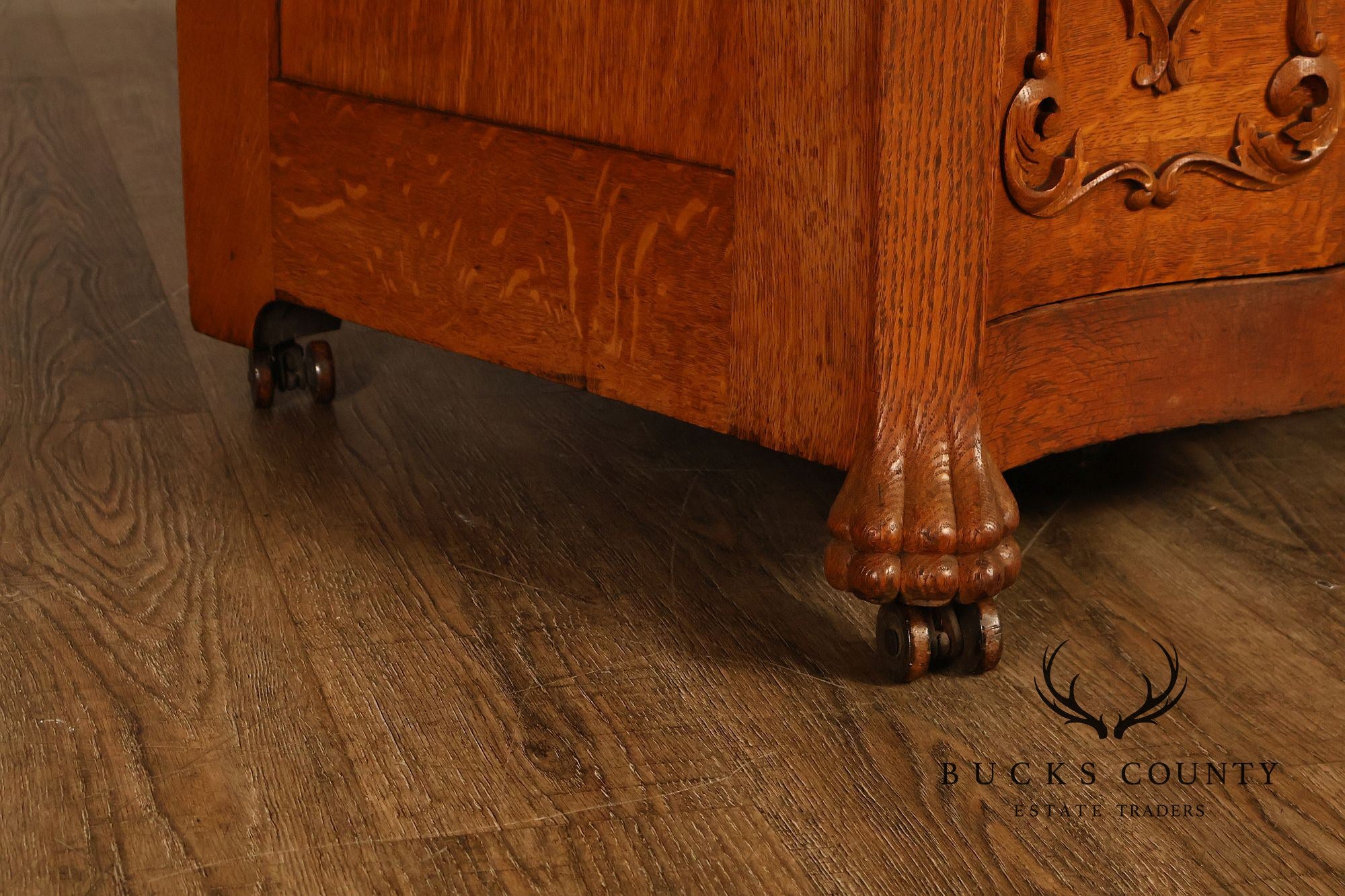 Antique Renaissance Revival Oak Sideboard with Mirrored Back