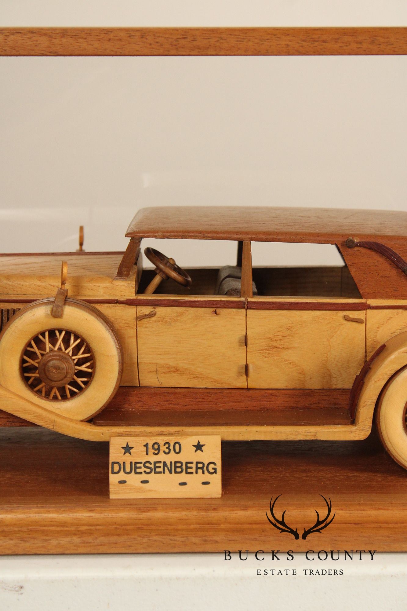Carved Wood 1930 Duesenberg Model J in Display Case