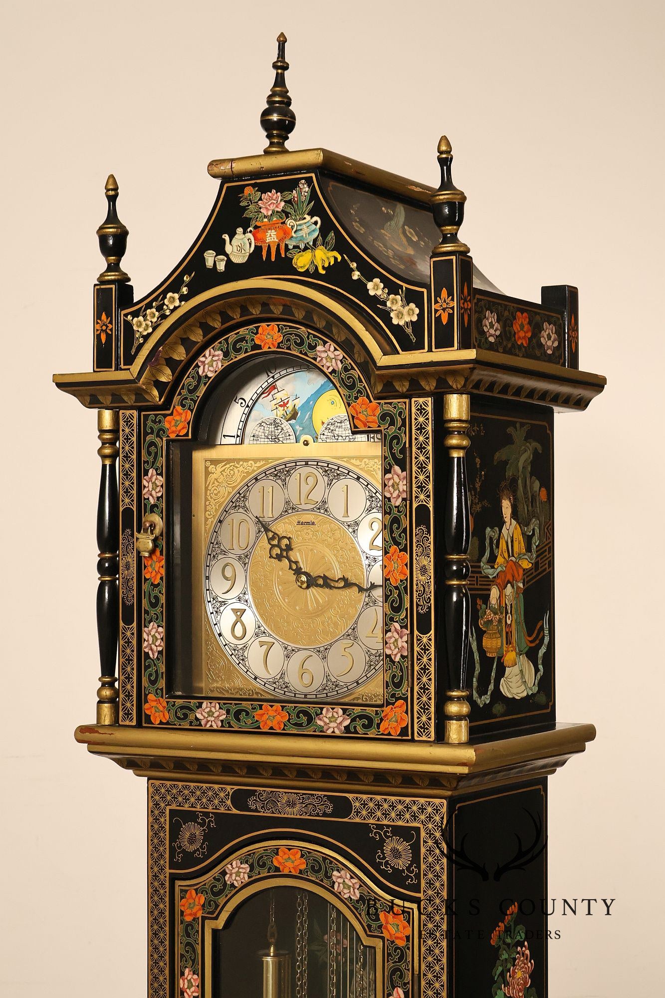 Hermle Chinoiserie Style Tall Case Grandfather Clock