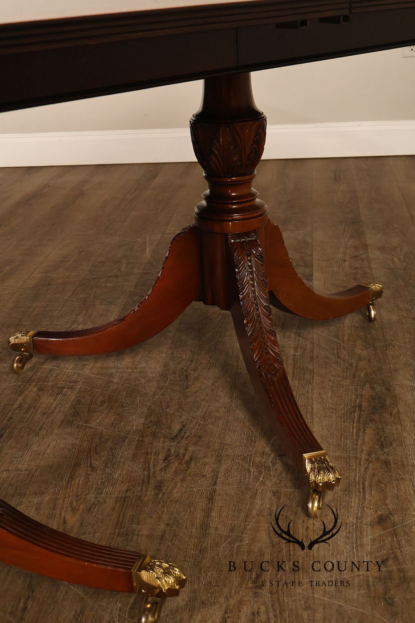 Federal Style Vintage Banded Mahogany Double Pedestal Dining Table