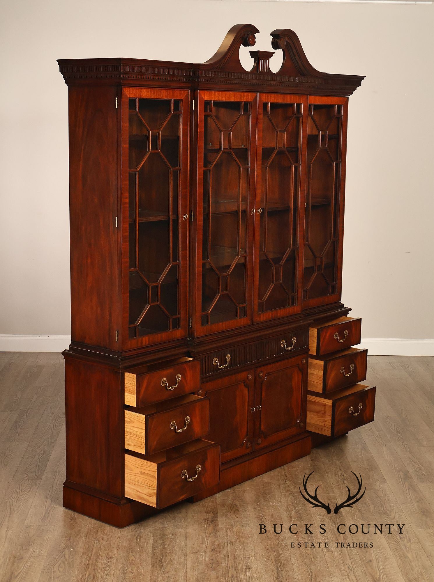 Henkel Harris Chippendale Style Mahogany China Cabinet Breakfront