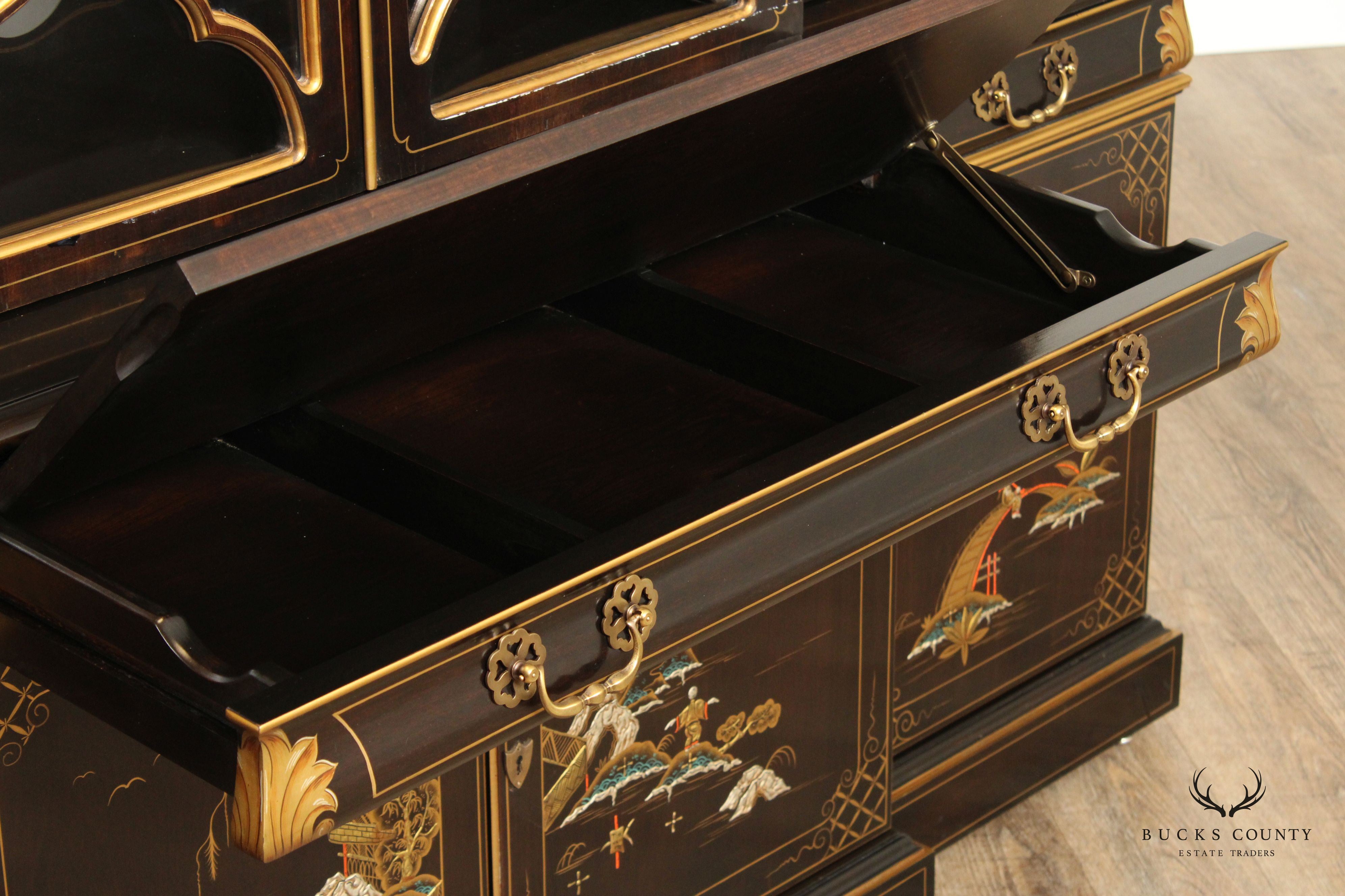 Karges Chinoiserie Decorated Breakfront China Display Cabinet