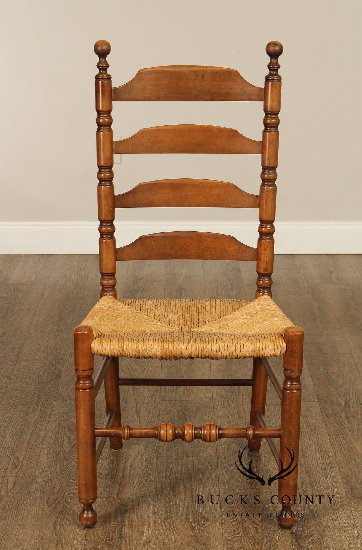 L. Hitchcock Early American Style Set of Four Rush Seat Dining Chairs
