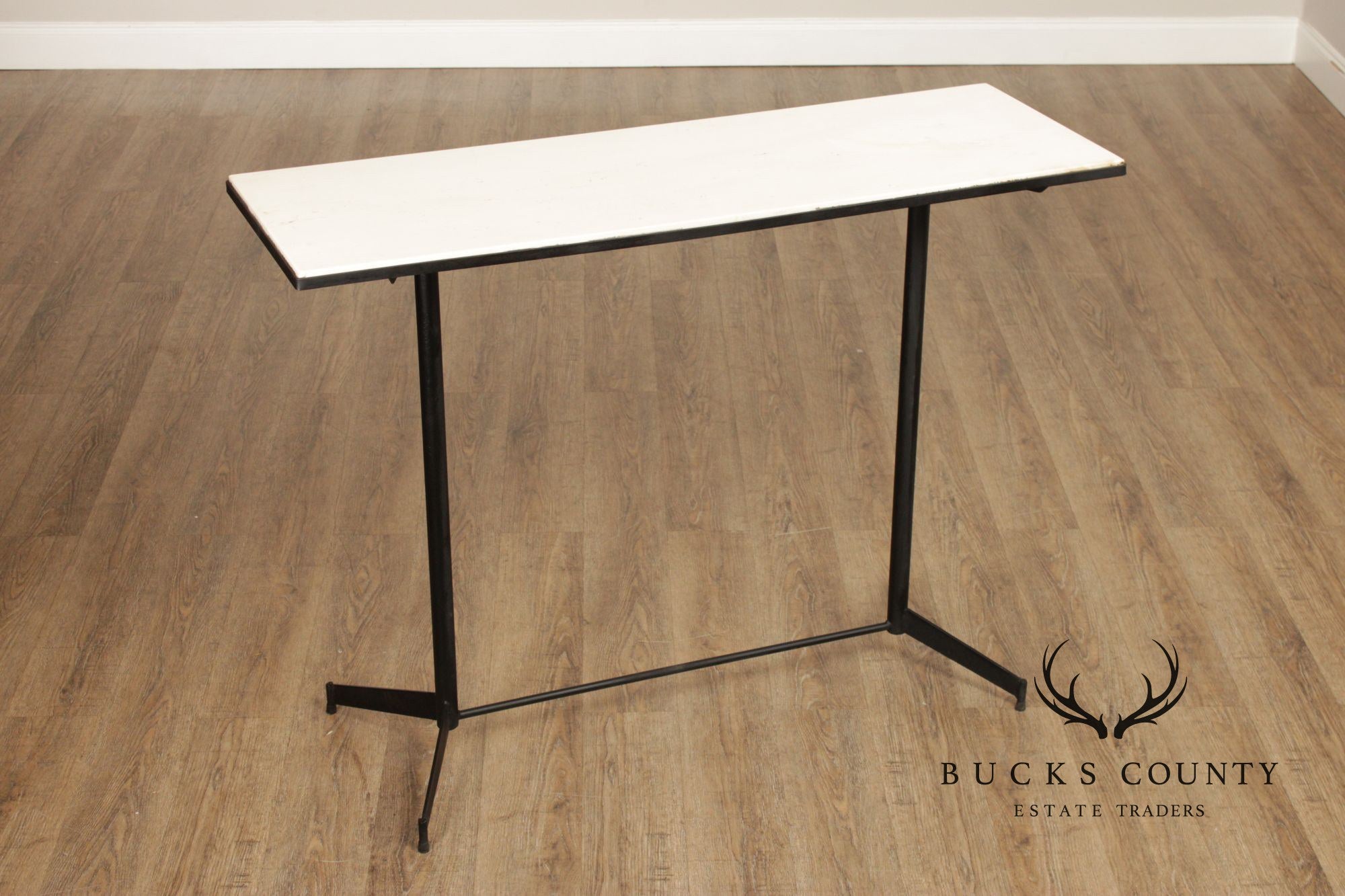 Mid Century Modern Industrial Marble Top Steel Console BarTable